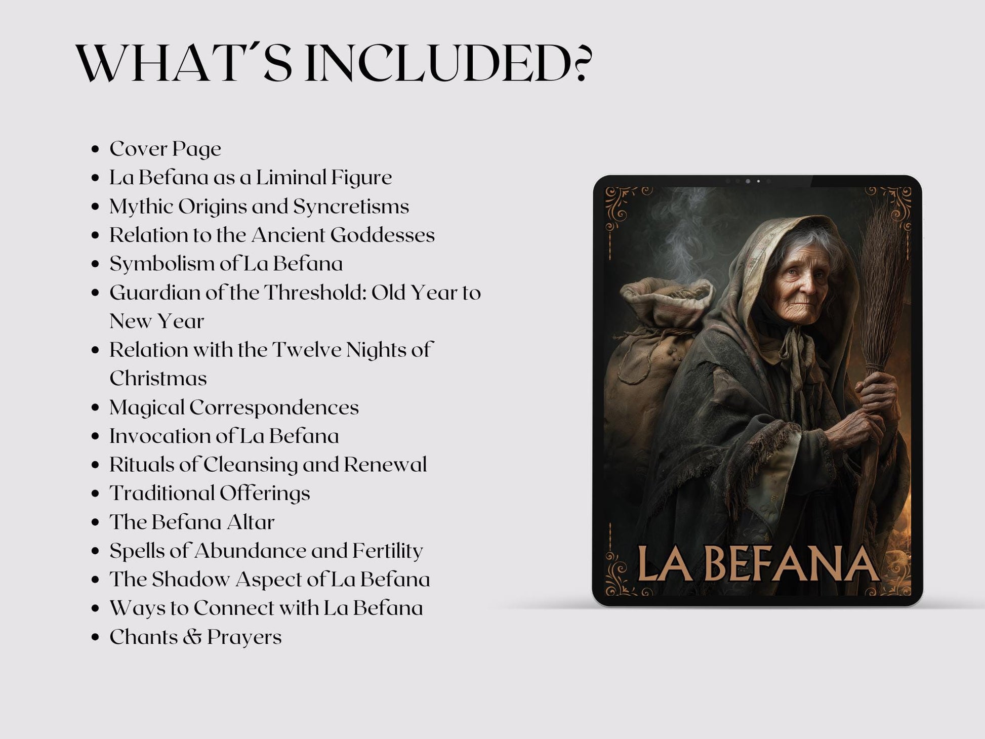 La Befana Grimoire Pages – Epiphany Crone –Italian Witch Folklore – Rituals, Pagan Spells, Wicca Wheel of the Year – Printable
