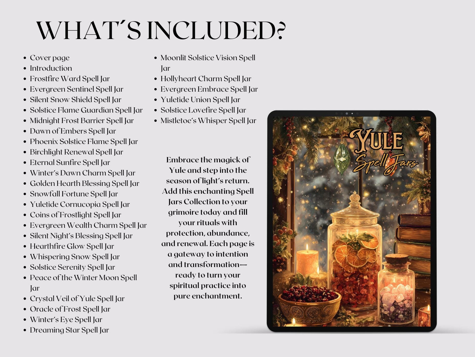 Yule Spell Jars Collection | 30 Magical Recipes | Witchcraft Grimoire Pages | Printable Book of Shadows