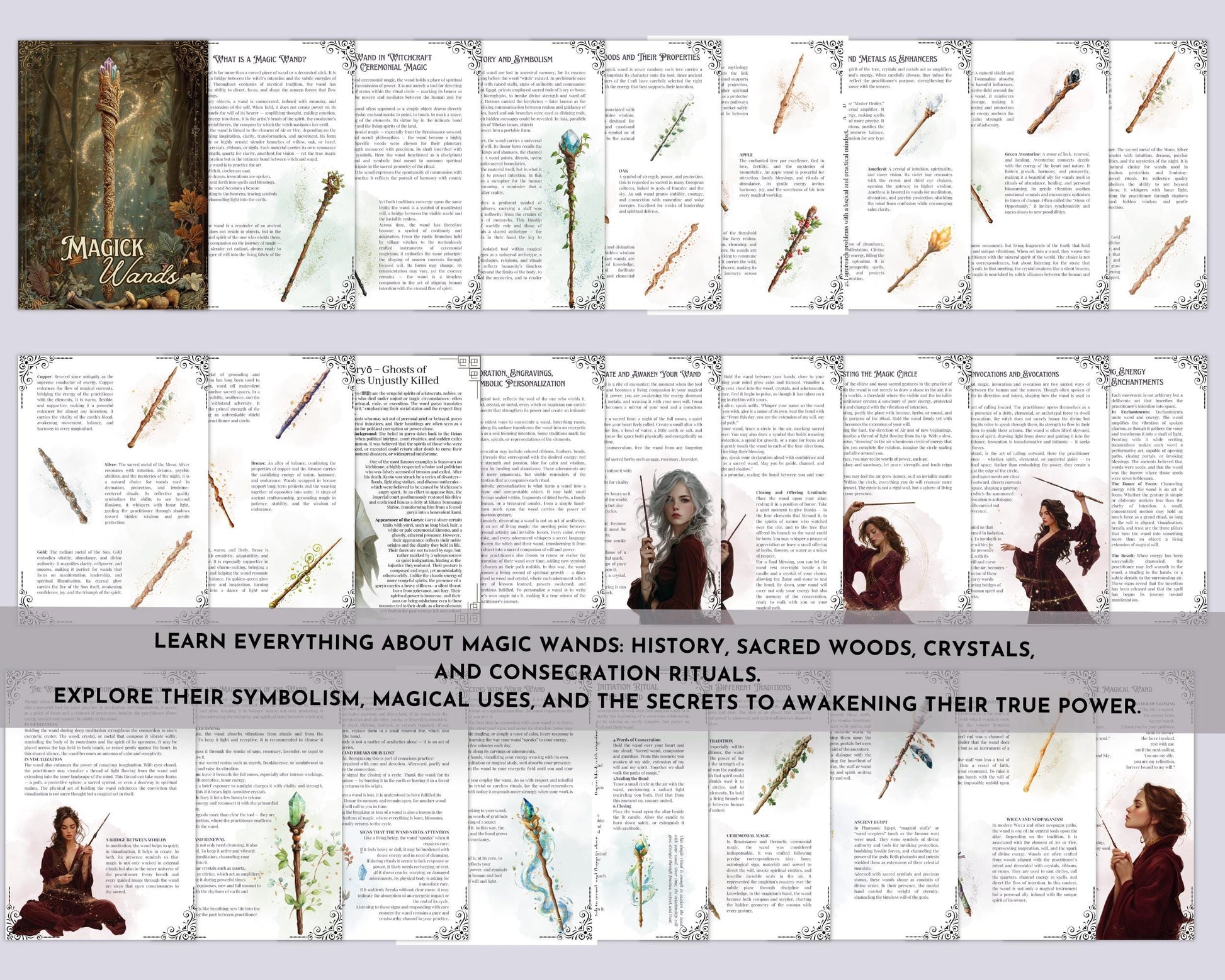 Magic Wand Printable Guide | Woods, Crystals and Rituals for Witchcraft & Wicca | Esoteric PDF