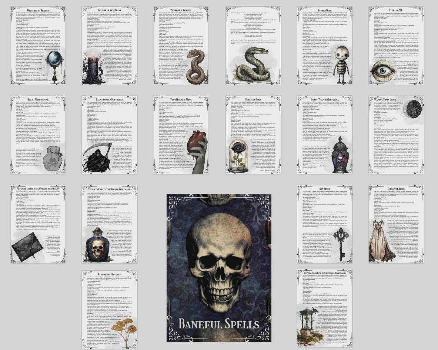 Baneful Spells Grimoire Printable | Dark Magic and Shadow Work Reference | Ancient Curses, Protection, Hex Breaking & Ritual Guide