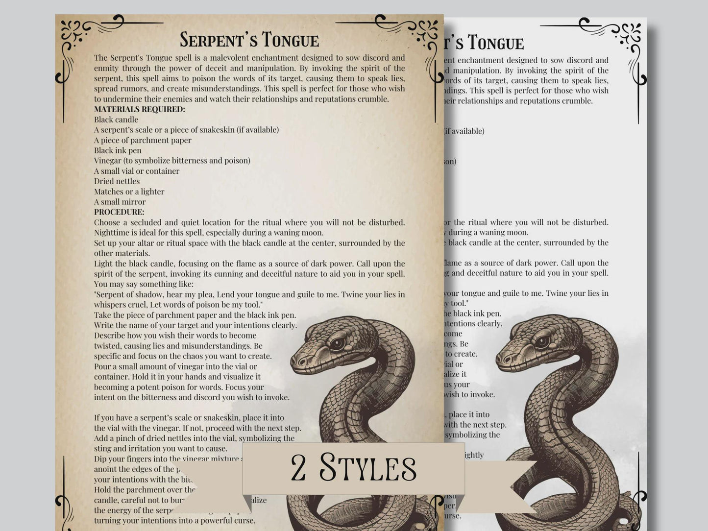 Baneful Spells Grimoire Printable | Dark Magic and Shadow Work Reference | Ancient Curses, Protection, Hex Breaking & Ritual Guide