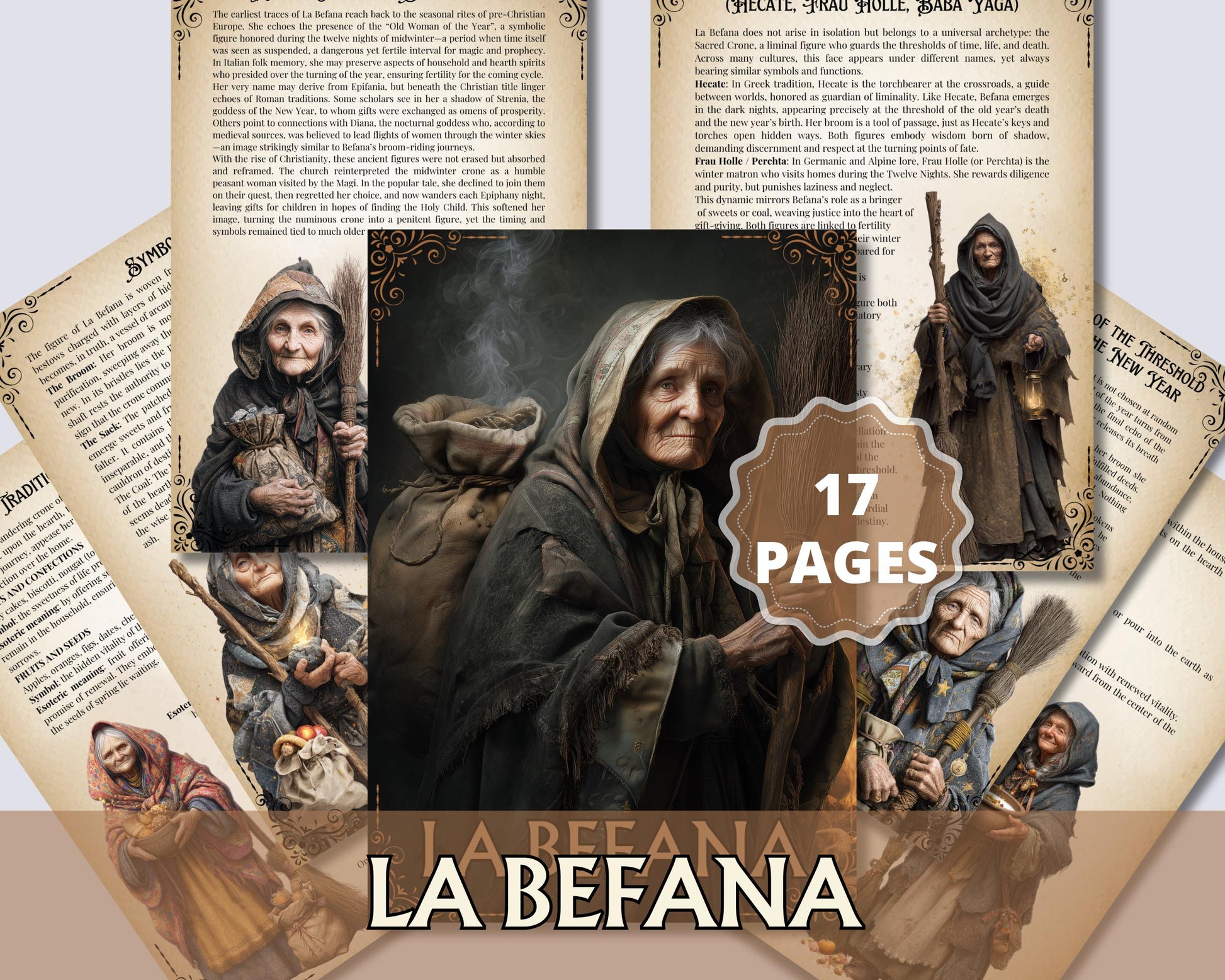 La Befana Grimoire Pages – Epiphany Crone –Italian Witch Folklore – Rituals, Pagan Spells, Wicca Wheel of the Year – Printable