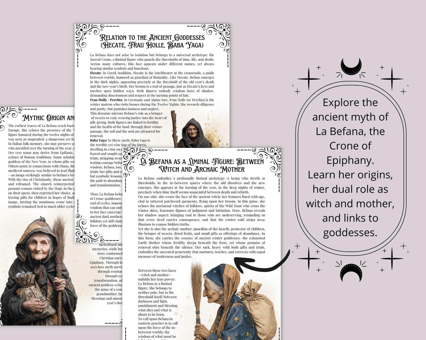 La Befana Grimoire Pages – Epiphany Crone –Italian Witch Folklore – Rituals, Pagan Spells, Wicca Wheel of the Year – Printable