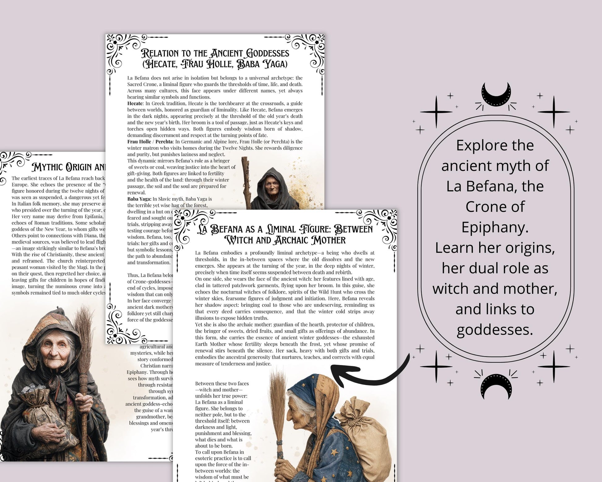 La Befana Grimoire Pages – Epiphany Crone –Italian Witch Folklore – Rituals, Pagan Spells, Wicca Wheel of the Year – Printable