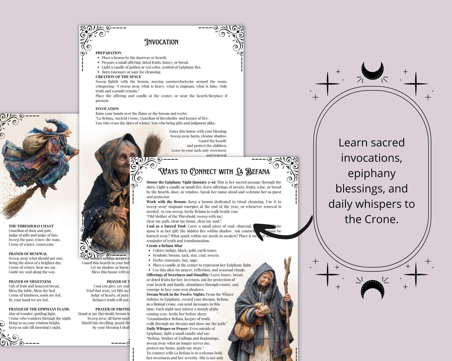 La Befana Grimoire Pages – Epiphany Crone –Italian Witch Folklore – Rituals, Pagan Spells, Wicca Wheel of the Year – Printable