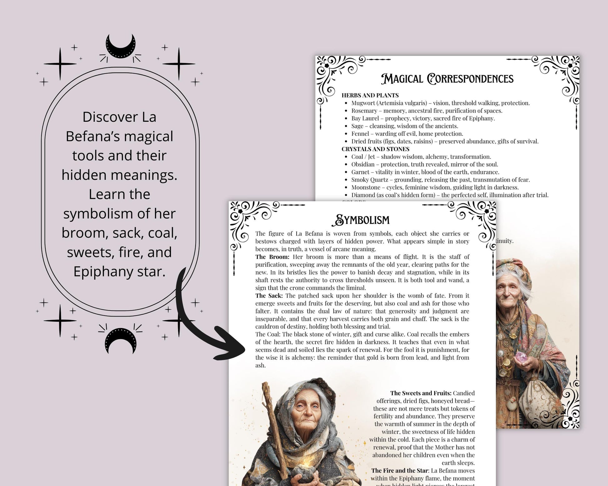 La Befana Grimoire Pages – Epiphany Crone –Italian Witch Folklore – Rituals, Pagan Spells, Wicca Wheel of the Year – Printable