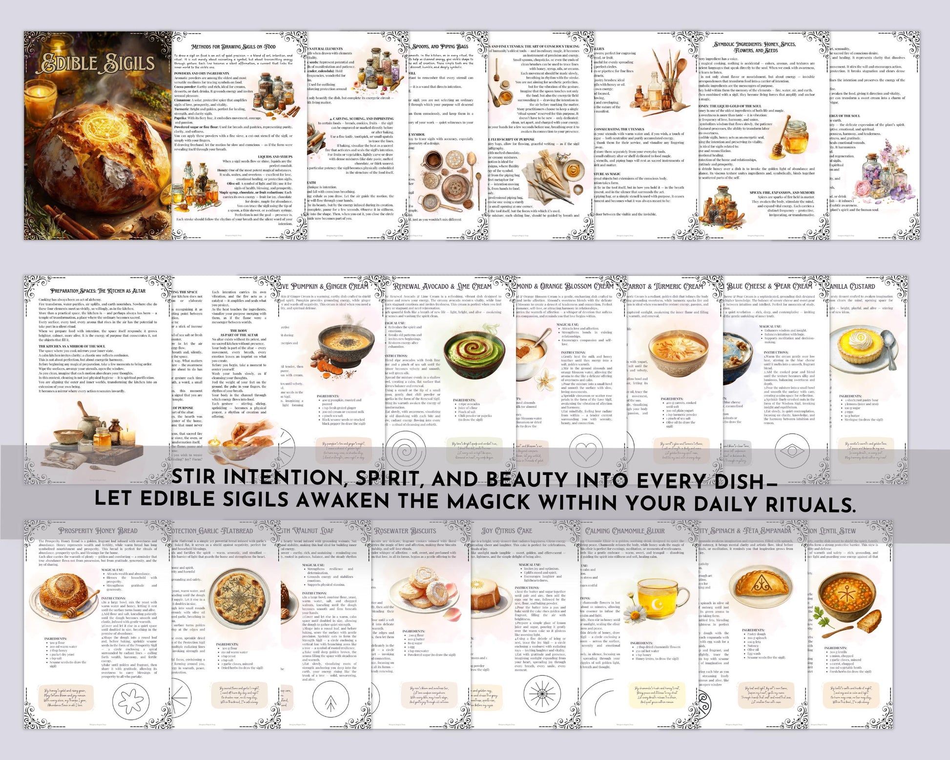 Edible Sigils Grimoire PDF | 25 Magical Recipes for Kitchen Witchcraft, Spell Food, Ritual Cooking & Book of Shadows Pages | Printable