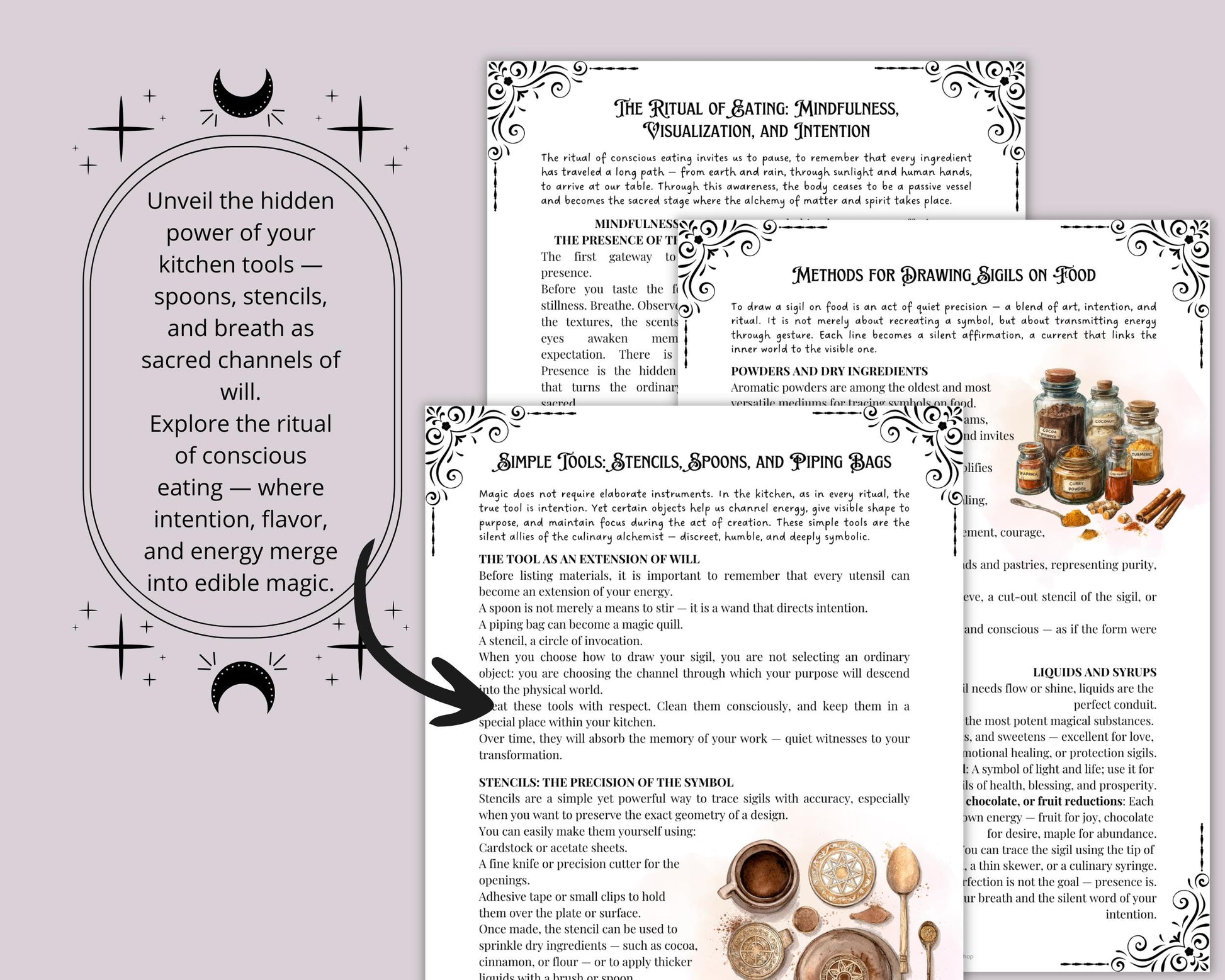 Edible Sigils Grimoire PDF | 25 Magical Recipes for Kitchen Witchcraft, Spell Food, Ritual Cooking & Book of Shadows Pages | Printable