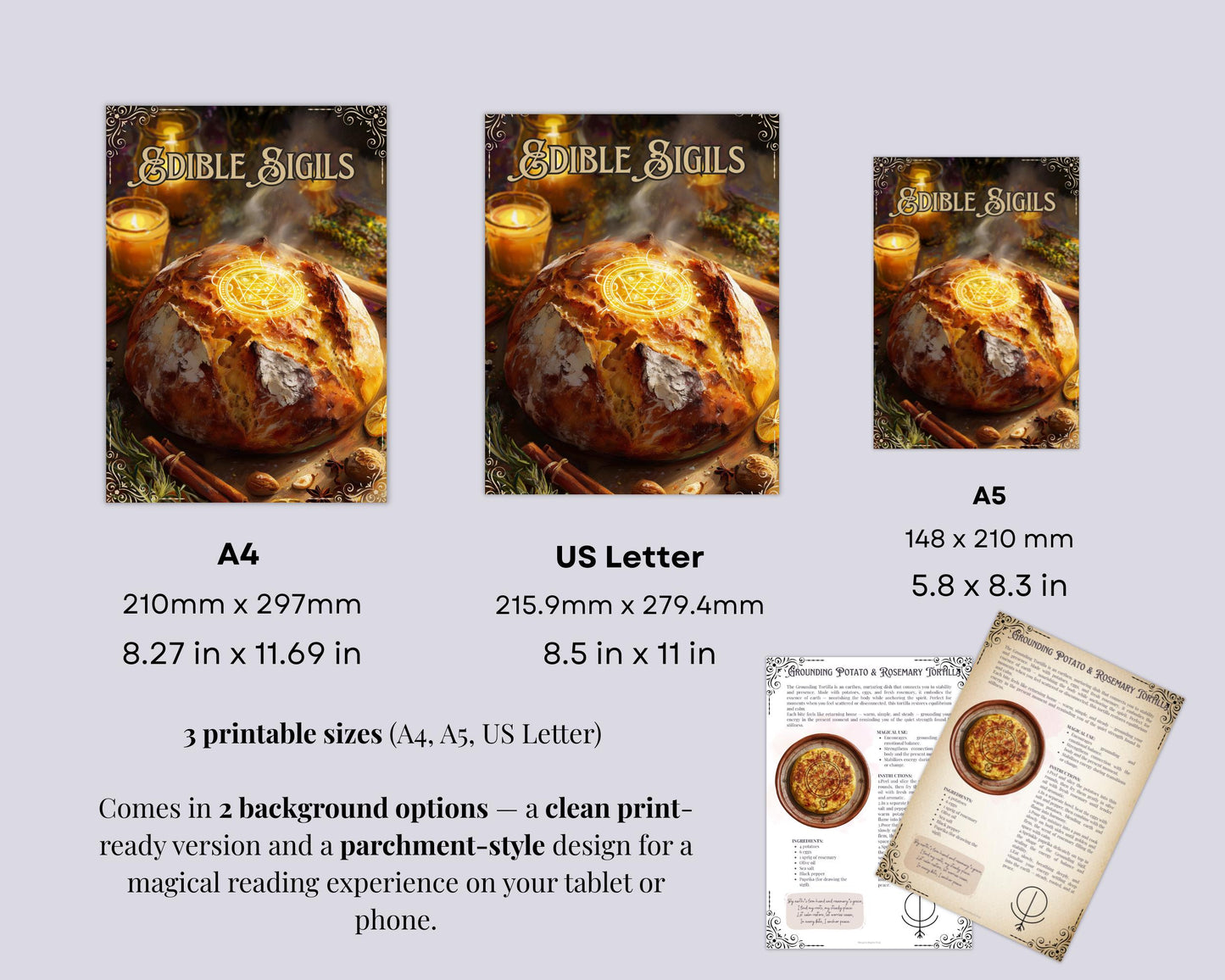 Edible Sigils Grimoire PDF | 25 Magical Recipes for Kitchen Witchcraft, Spell Food, Ritual Cooking & Book of Shadows Pages | Printable