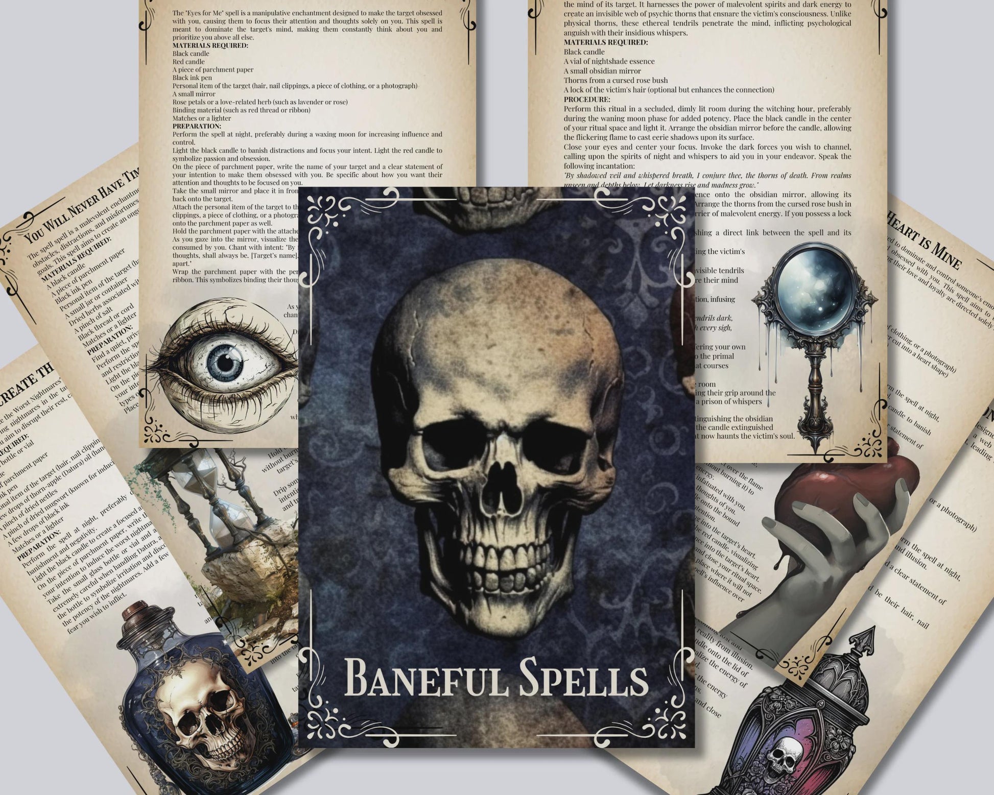 Baneful Spells Grimoire Printable | Dark Magic and Shadow Work Reference | Ancient Curses, Protection, Hex Breaking & Ritual Guide