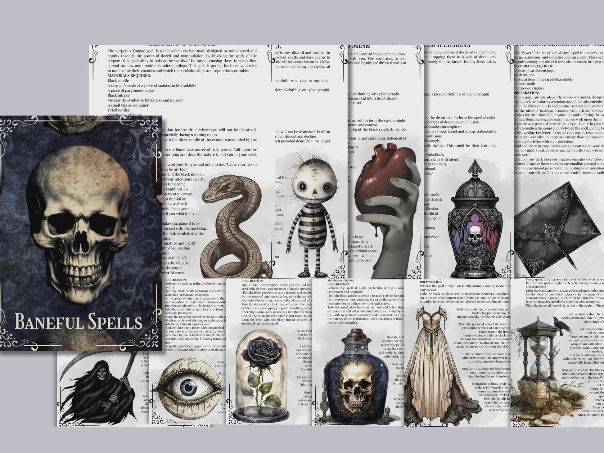 Baneful Spells Grimoire Printable | Dark Magic and Shadow Work Reference | Ancient Curses, Protection, Hex Breaking & Ritual Guide