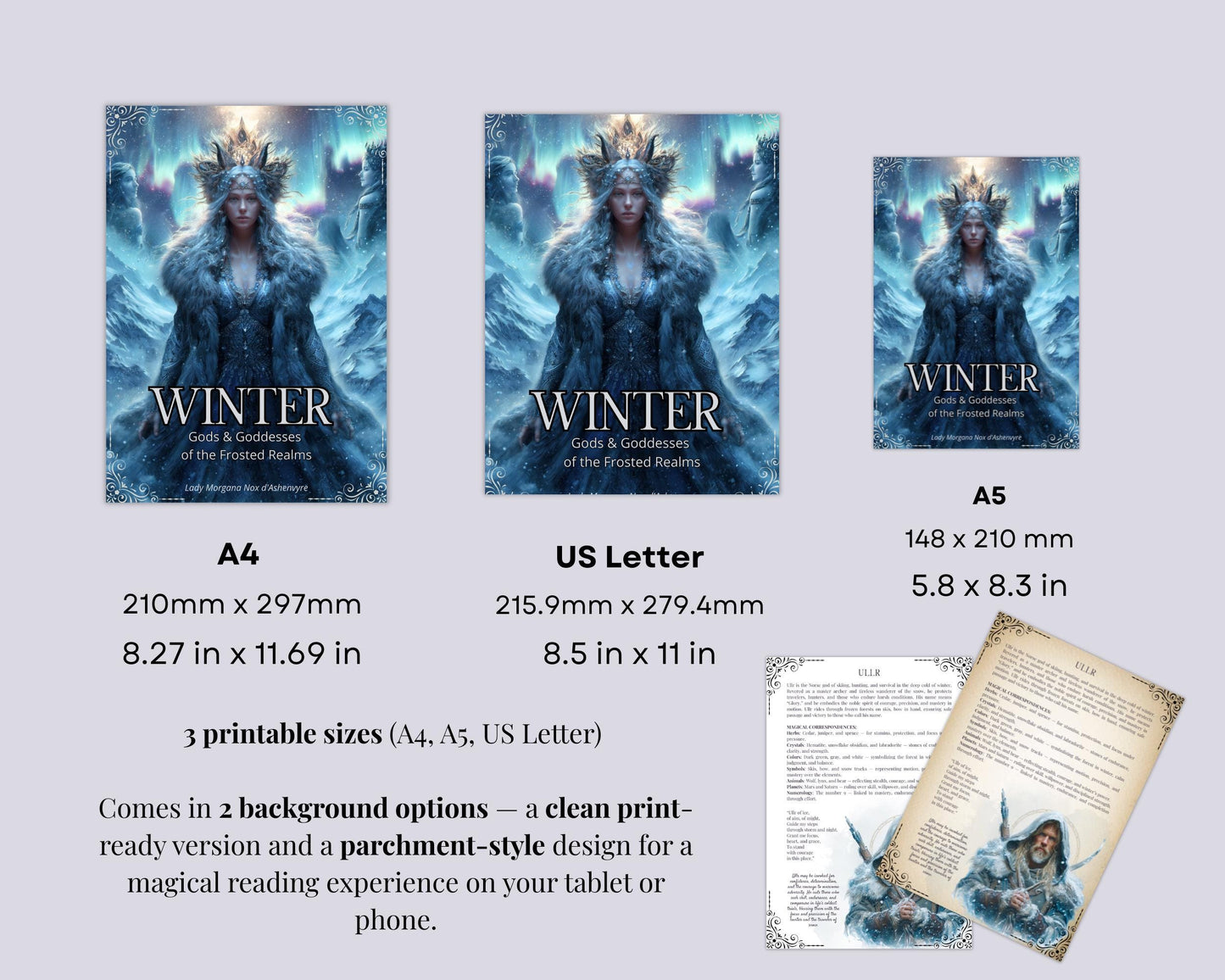 Winter Gods Printable Grimoire Pages PDF • Wicca BOS Pagan Book of Shadows • Winter Deities Esoteric Cheat Sheet