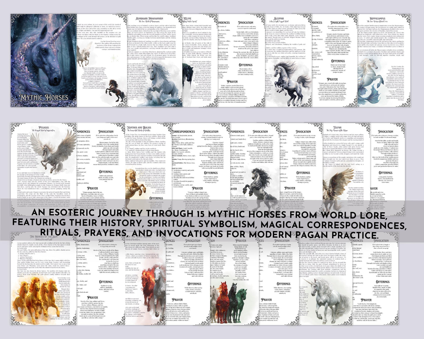 Mythic Horses Grimoire Pages Printable | Book of Shadows PDF | Witchcraft Printables | Wicca Pagan Fantasy Horses