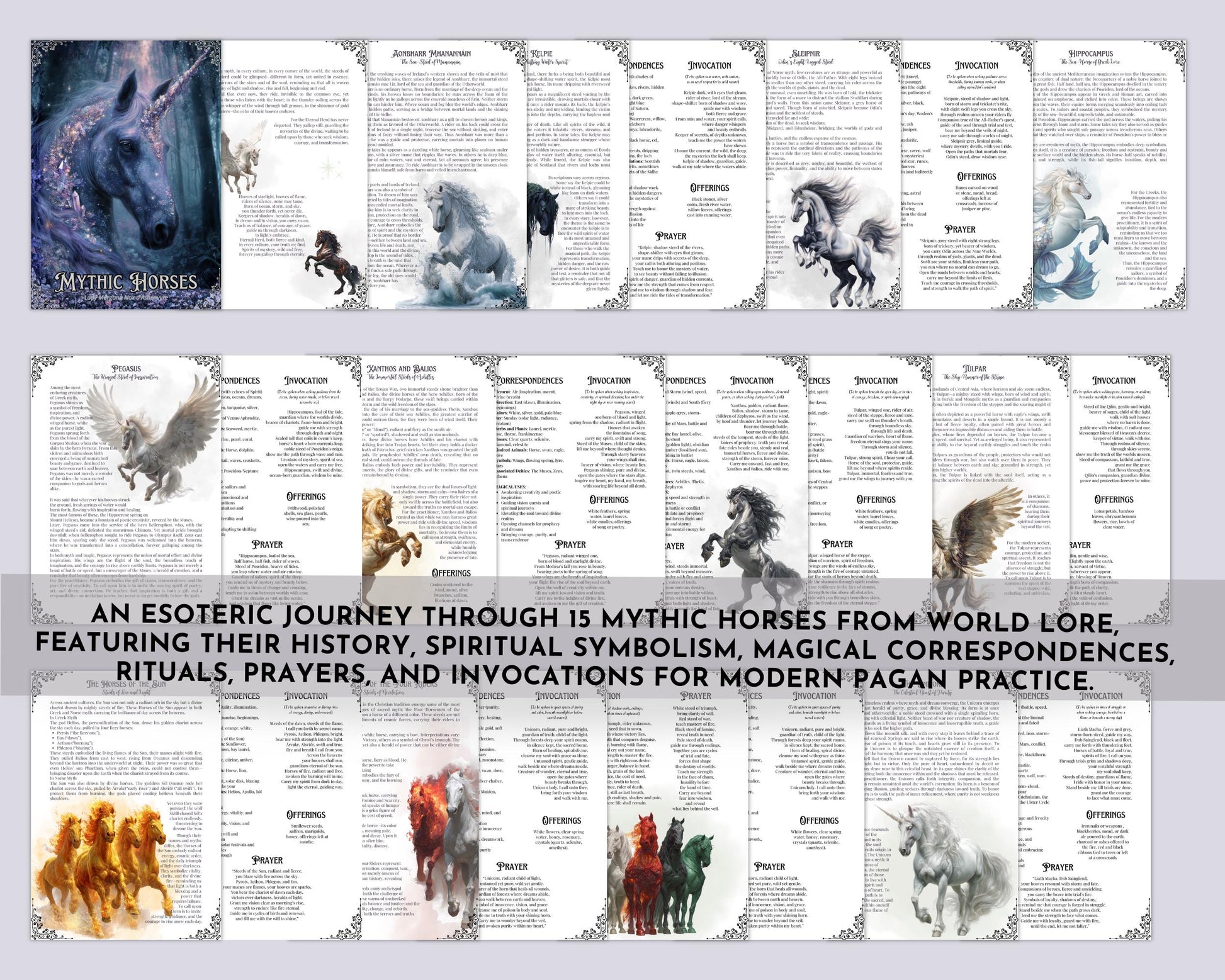 Mythic Horses Grimoire Pages Printable | Book of Shadows PDF | Witchcraft Printables | Wicca Pagan Fantasy Horses