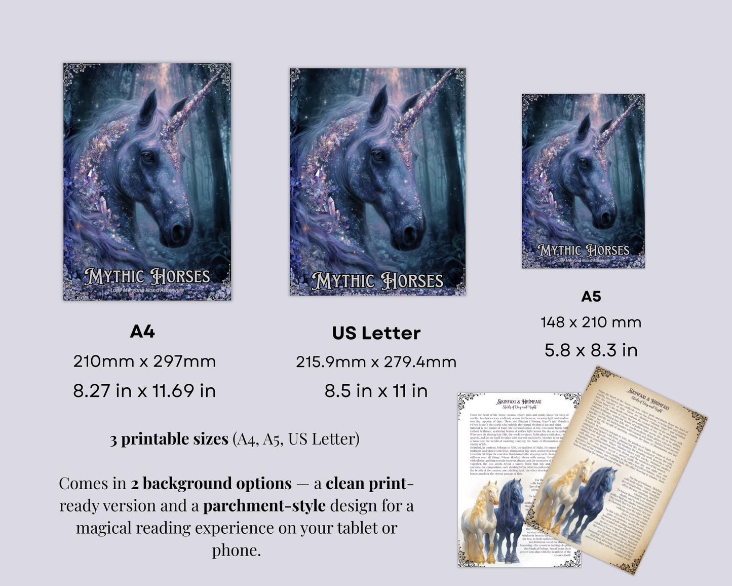 Mythic Horses Grimoire Pages Printable | Book of Shadows PDF | Witchcraft Printables | Wicca Pagan Fantasy Horses