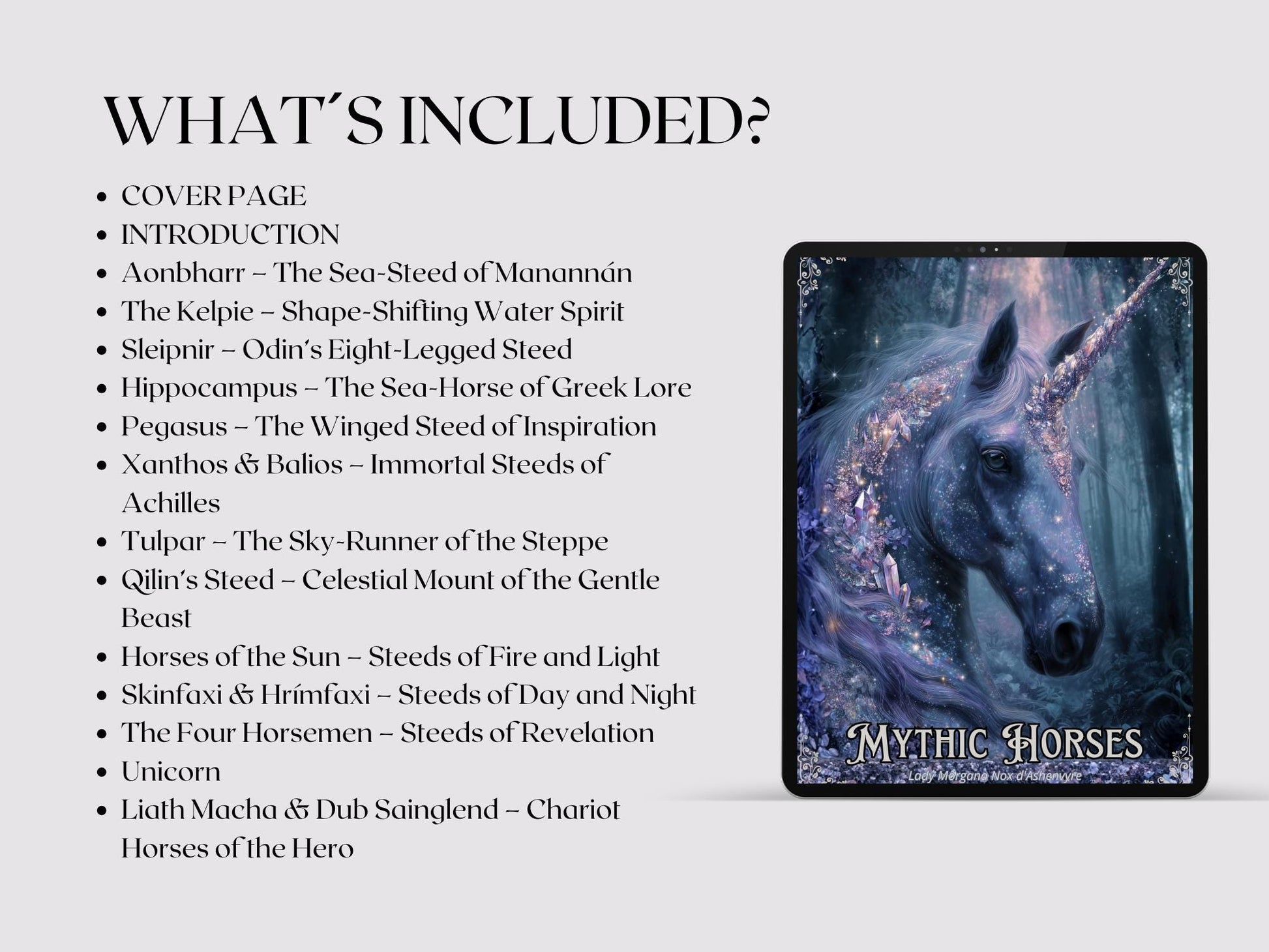 Mythic Horses Grimoire Pages Printable | Book of Shadows PDF | Witchcraft Printables | Wicca Pagan Fantasy Horses