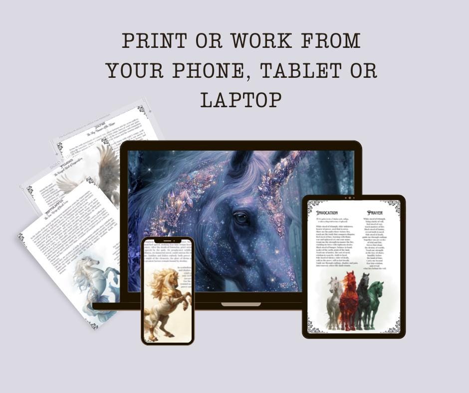Mythic Horses Grimoire Pages Printable | Book of Shadows PDF | Witchcraft Printables | Wicca Pagan Fantasy Horses