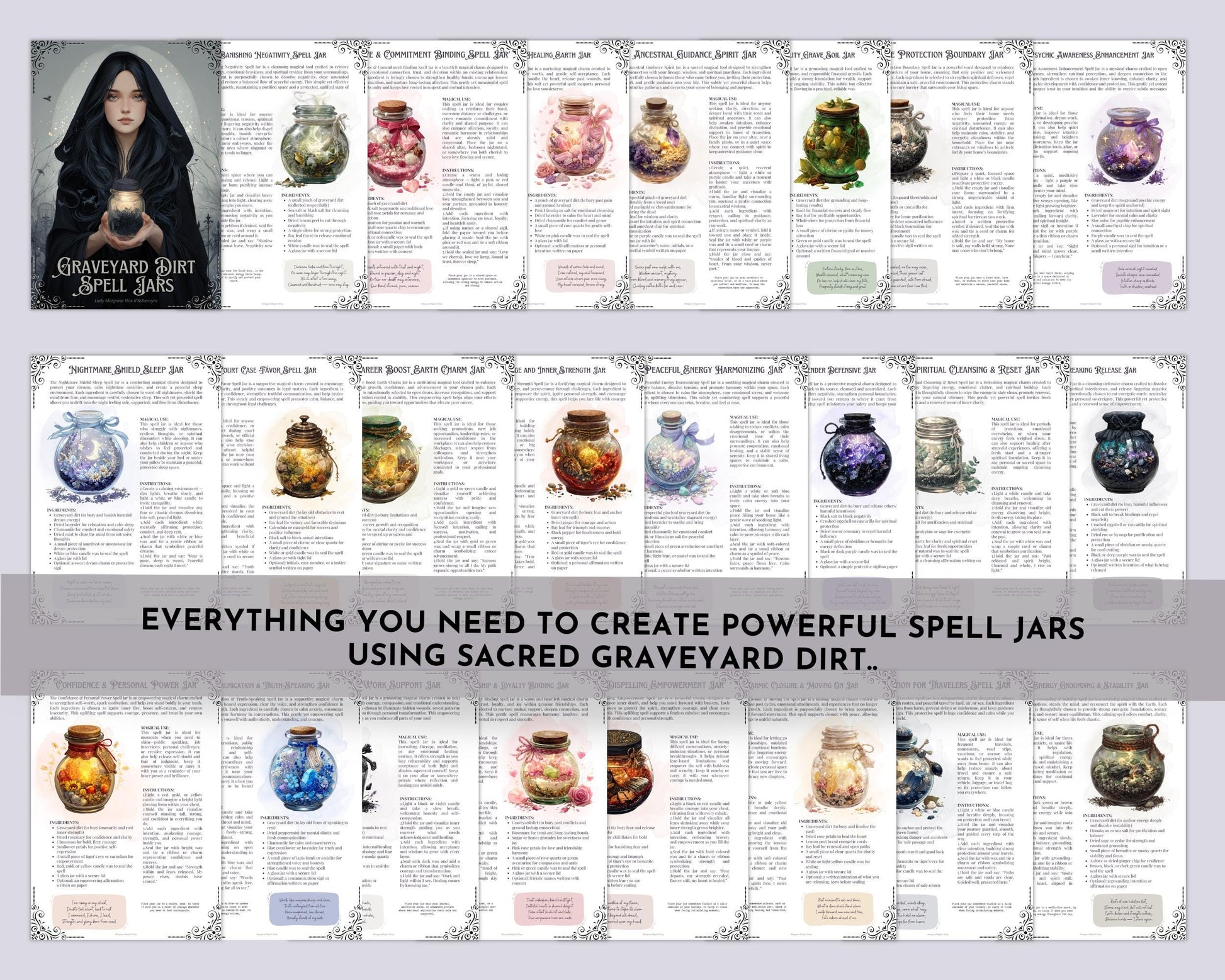 Graveyard Dirt Spell Jars | Printable Grimoire Pages | Witchcraft Magic Pagan Protection PDF