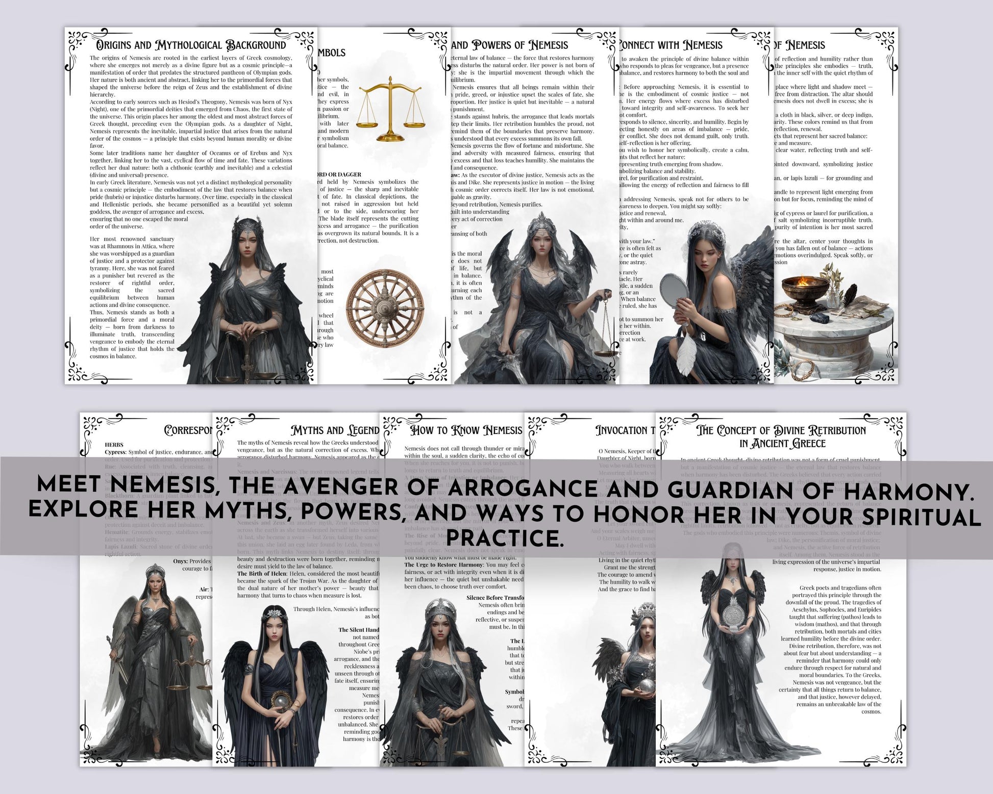Nemesis Goddess of Justice & Balance – Printable Guide | Altar Devotion, Chants and Correspondences – Grimoire pages