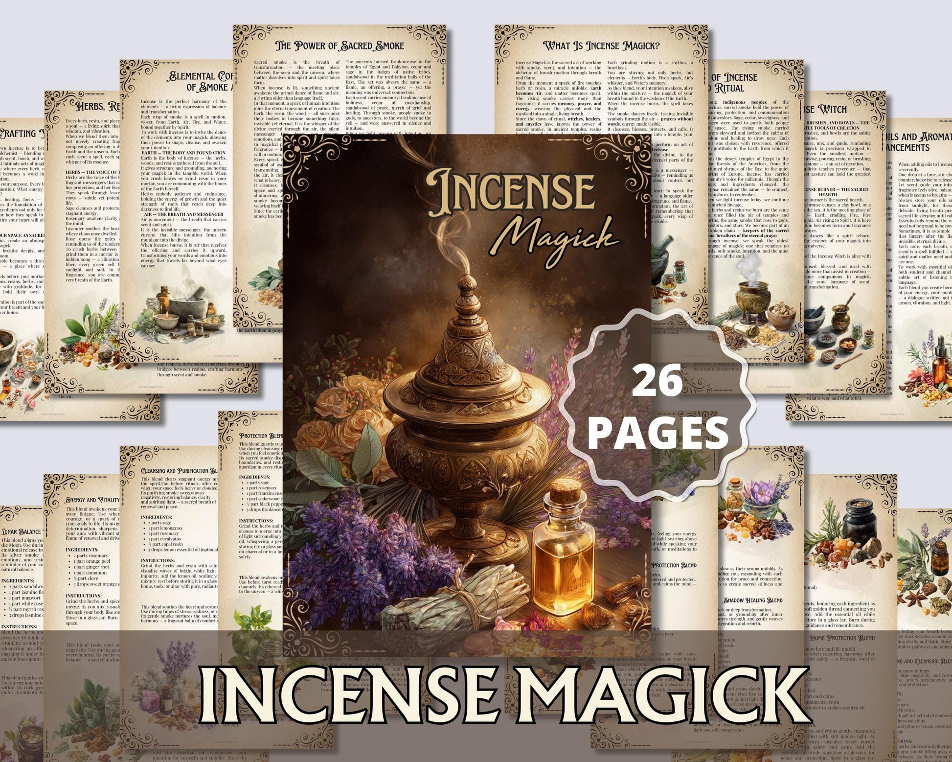 Incense Magick Grimoire Printable • Book of Shadows Pages for Smoke Magic • Witchcraft Incense Blends Ritual Incense Recipes