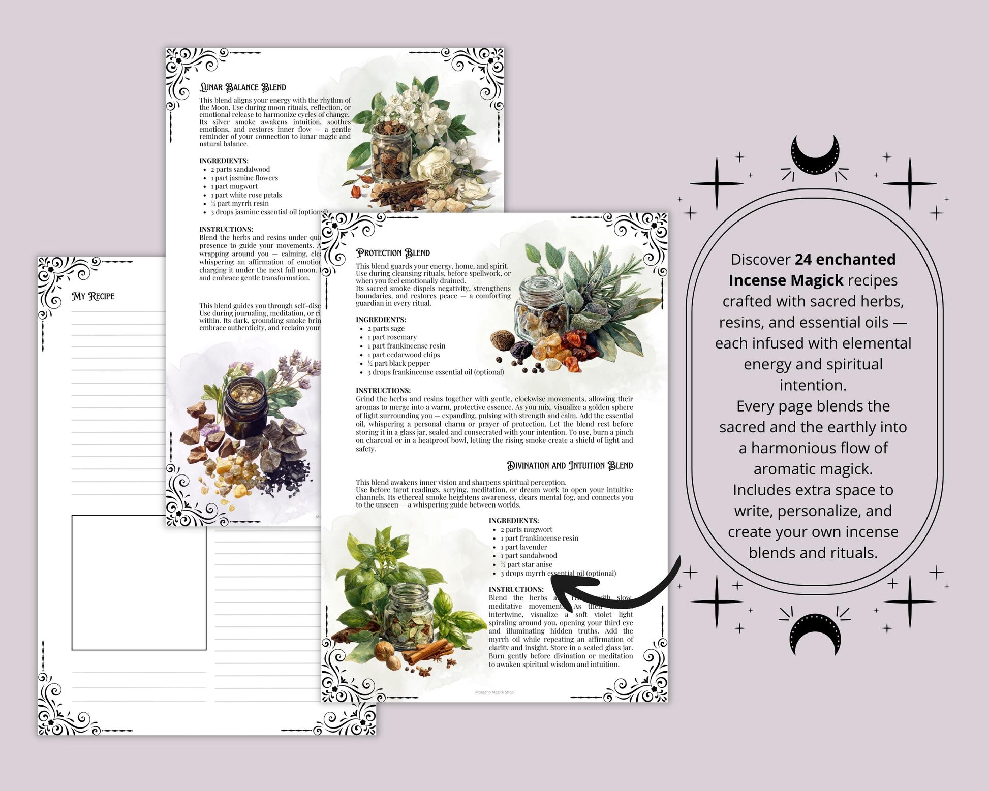 Incense Magick Grimoire Printable • Book of Shadows Pages for Smoke Magic • Witchcraft Incense Blends Ritual Incense Recipes