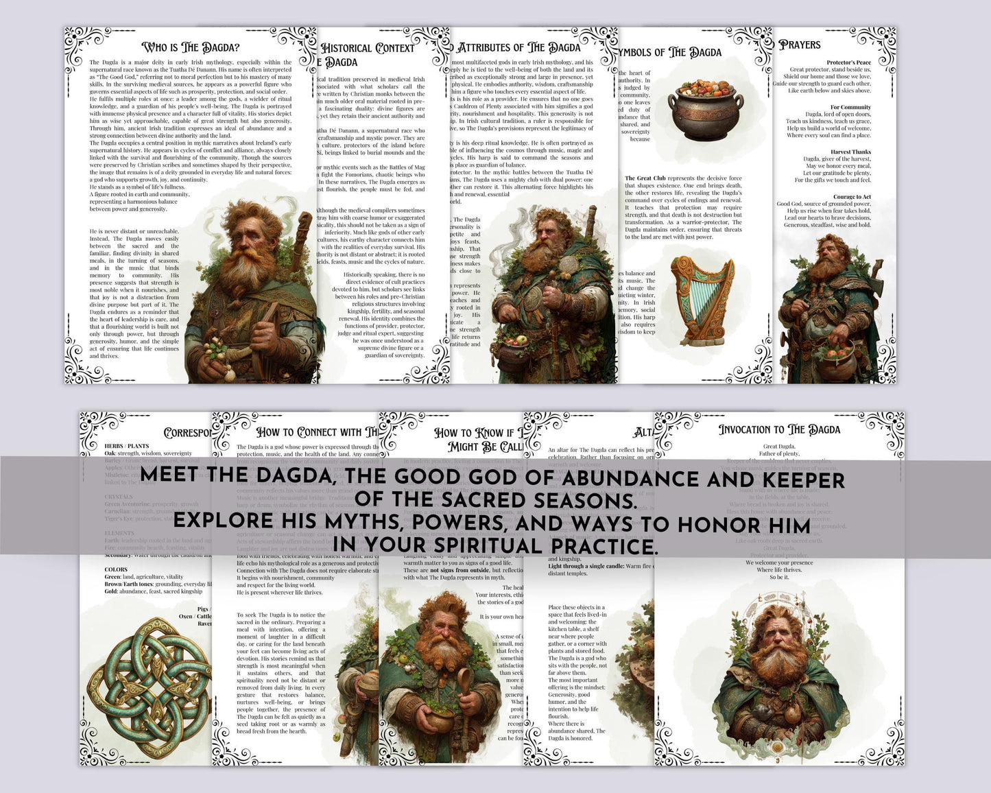 The Dagda Grimoire Pages Printable | Celtic God of Abundance PDF | Book of Shadows Sheets