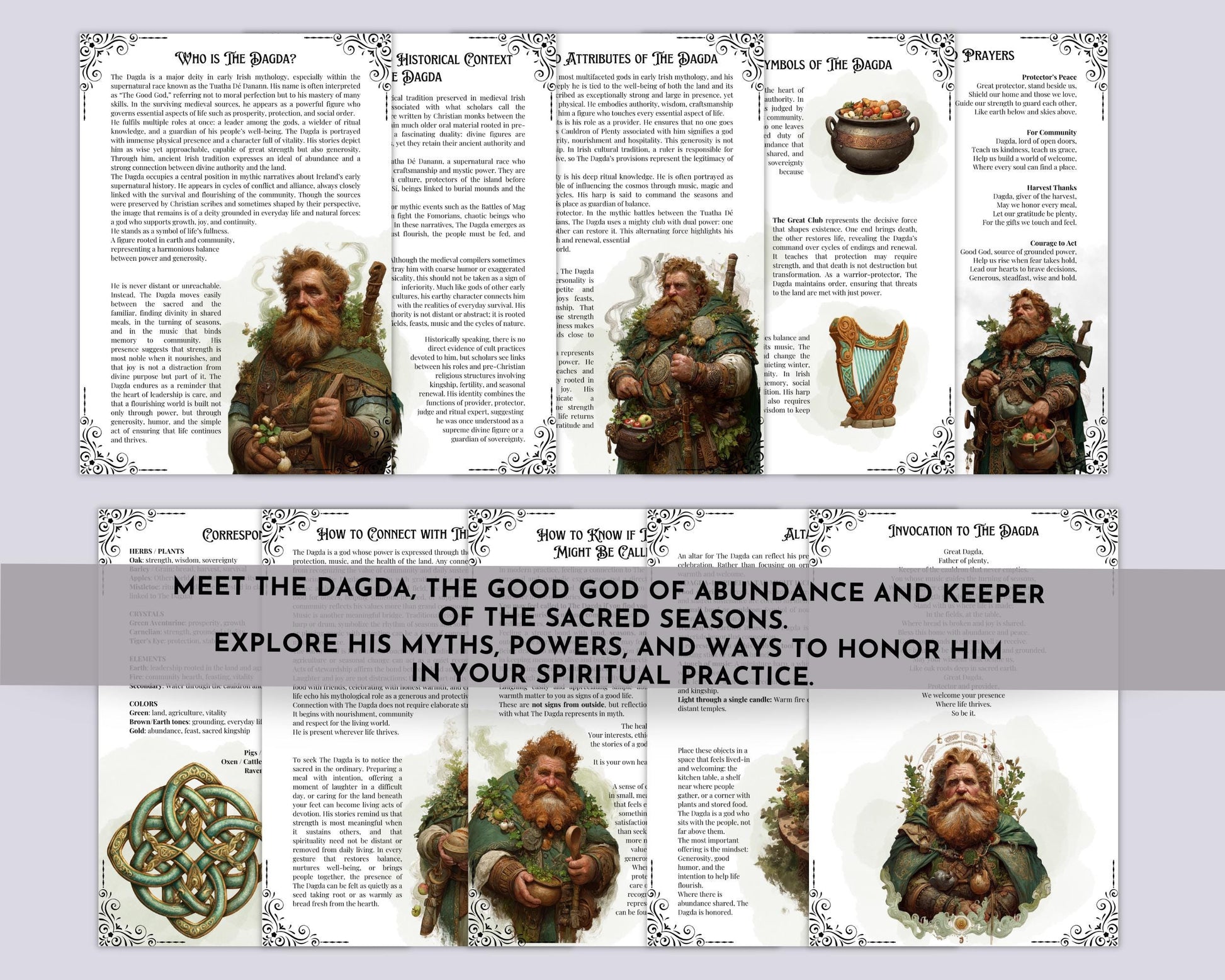 The Dagda Grimoire Pages Printable | Celtic God of Abundance PDF | Book of Shadows Sheets