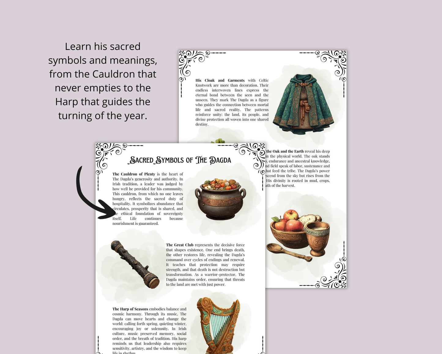 The Dagda Grimoire Pages Printable | Celtic God of Abundance PDF | Book of Shadows Sheets