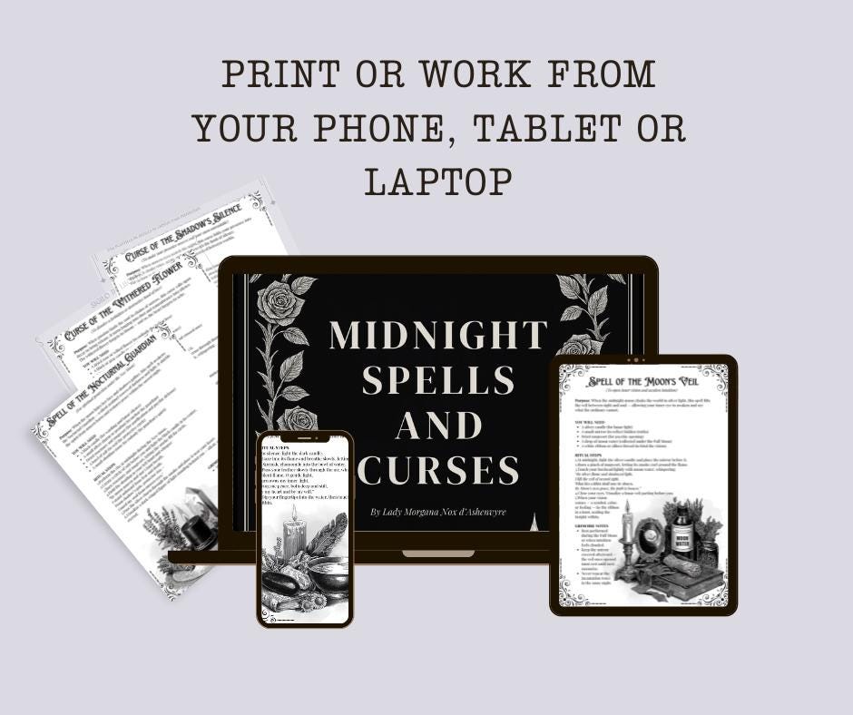 Midnight Spells and Curses | Digital Grimoire pages | Witchcraft Spellbook, Lunar Magic & Dark Academia PDF