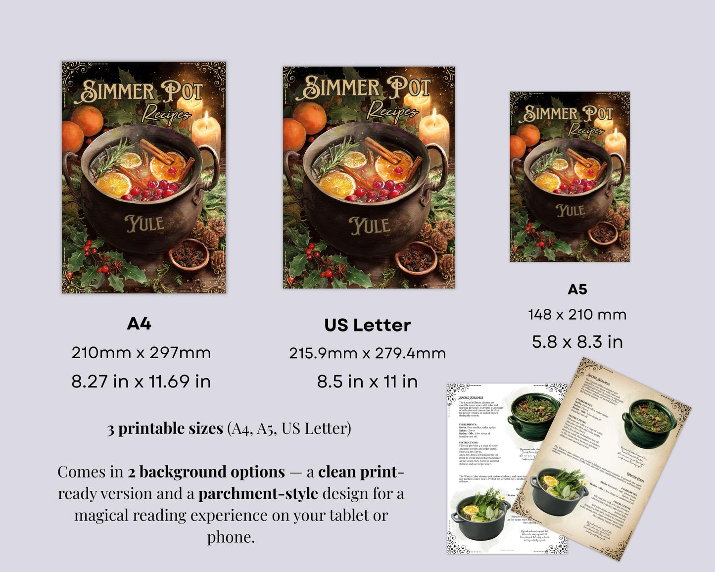 Yule Simmer Pot Recipes PDF | Witchy Winter Potpourri Rituals | Wiccan Yule Magic | Protection, Renewal & Abundance