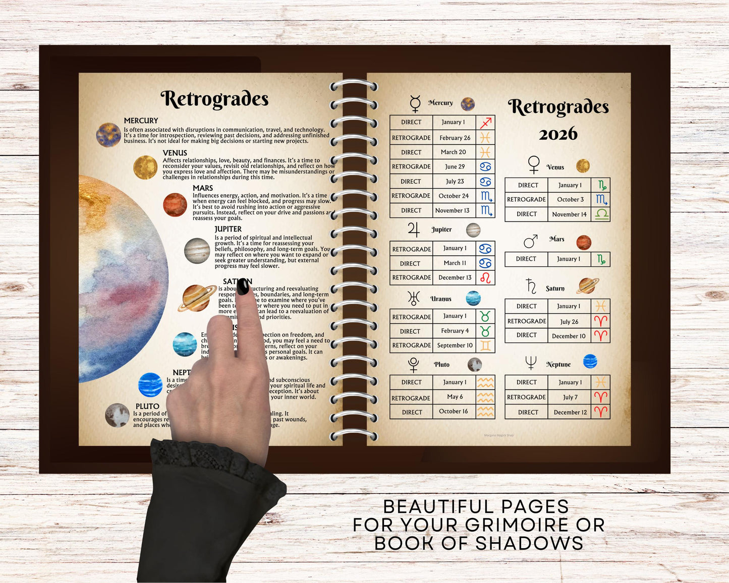 Planetary Retrogrades 2026 Printable | 2 Grimoire Pages | Astrology Magic PDF | Witch Planner Insert | Digital Download