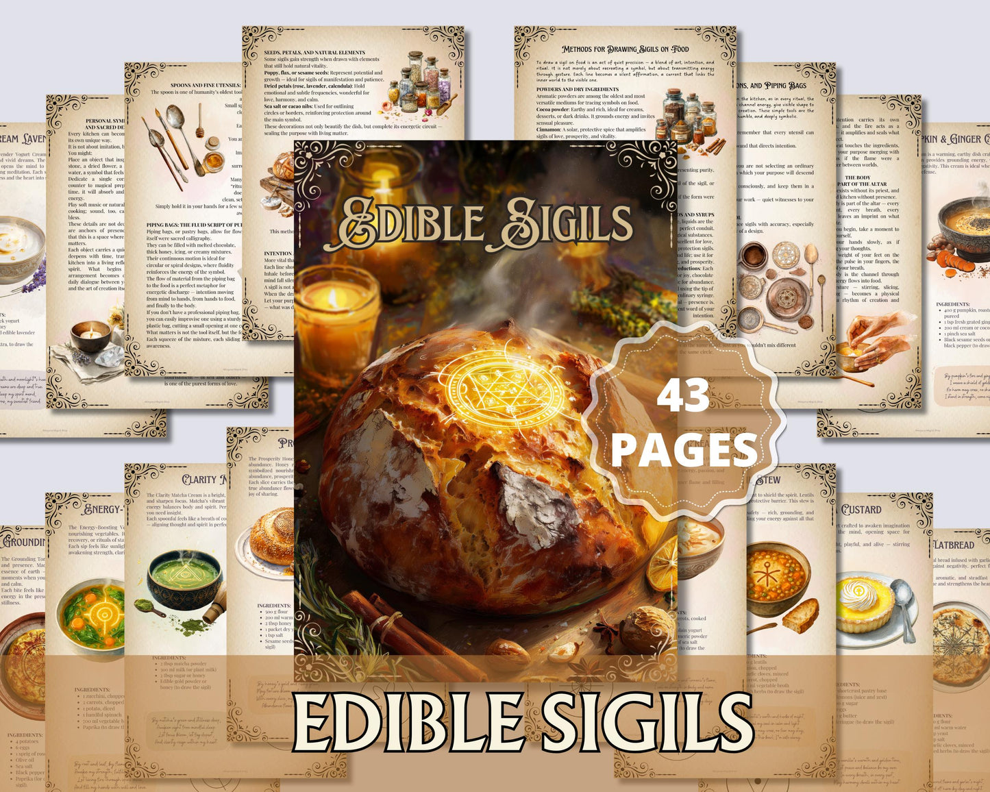 Edible Sigils Grimoire PDF | 25 Magical Recipes for Kitchen Witchcraft, Spell Food, Ritual Cooking & Book of Shadows Pages | Printable