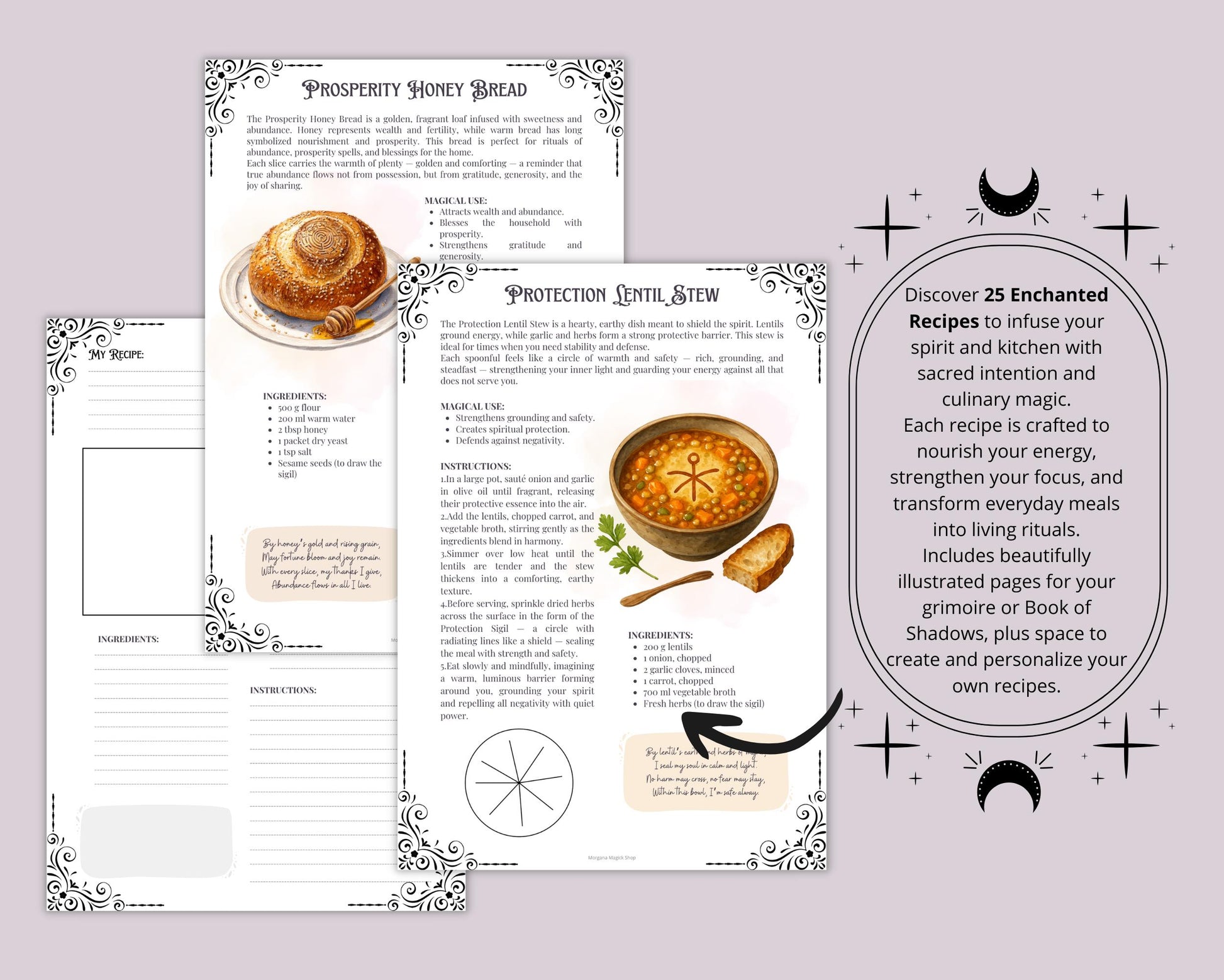 Edible Sigils Grimoire PDF | 25 Magical Recipes for Kitchen Witchcraft, Spell Food, Ritual Cooking & Book of Shadows Pages | Printable
