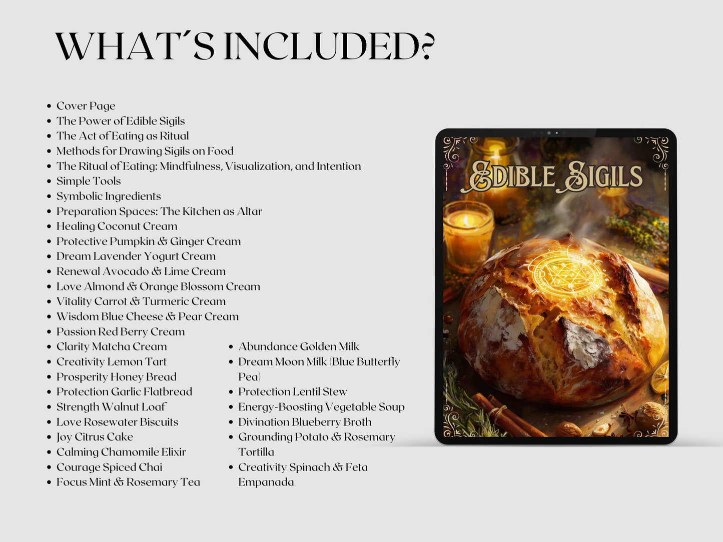 Edible Sigils Grimoire PDF | 25 Magical Recipes for Kitchen Witchcraft, Spell Food, Ritual Cooking & Book of Shadows Pages | Printable