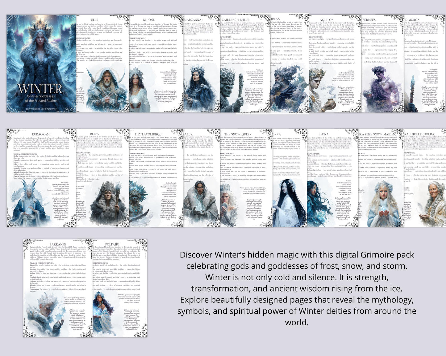 Winter Gods Printable Grimoire Pages PDF • Wicca BOS Pagan Book of Shadows • Winter Deities Esoteric Cheat Sheet