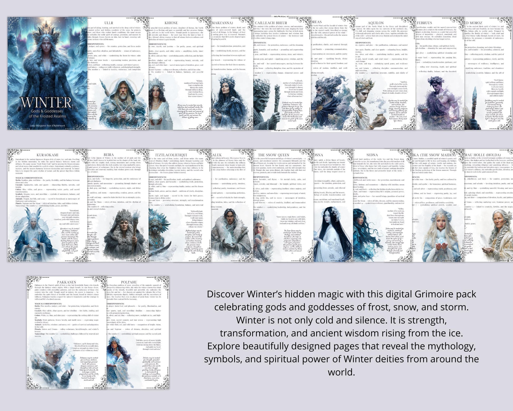 Winter Gods Printable Grimoire Pages PDF • Wicca BOS Pagan Book of Shadows • Winter Deities Esoteric Cheat Sheet