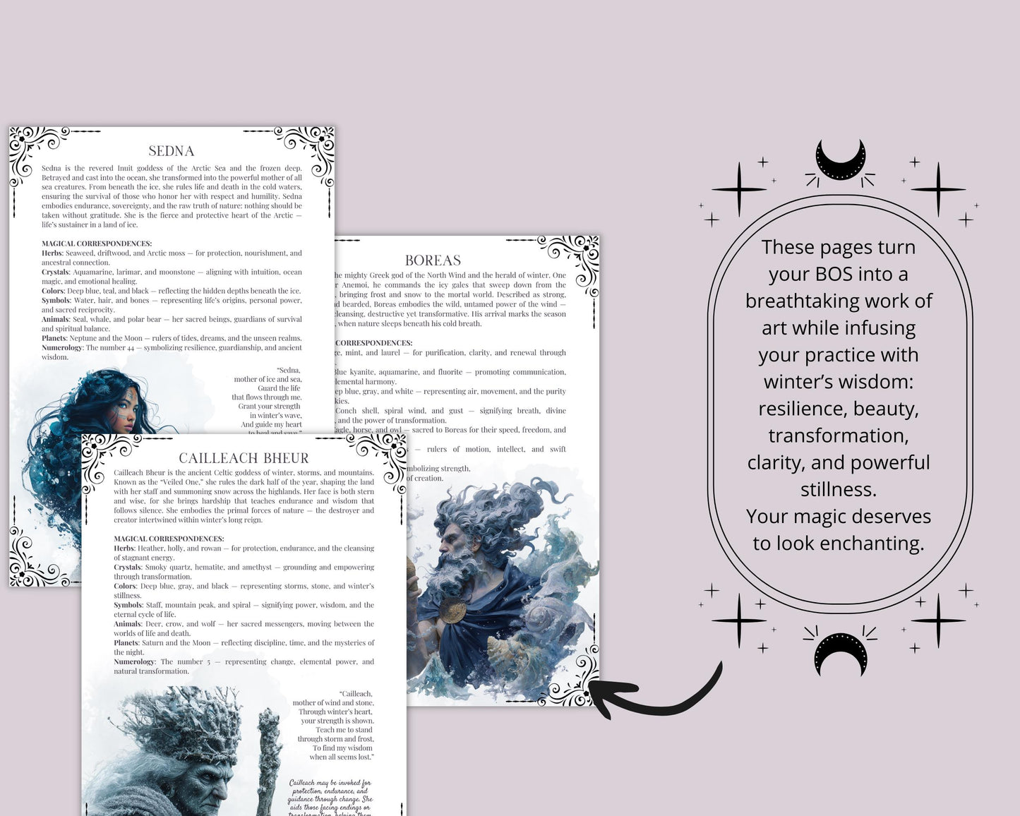 Winter Gods Printable Grimoire Pages PDF • Wicca BOS Pagan Book of Shadows • Winter Deities Esoteric Cheat Sheet