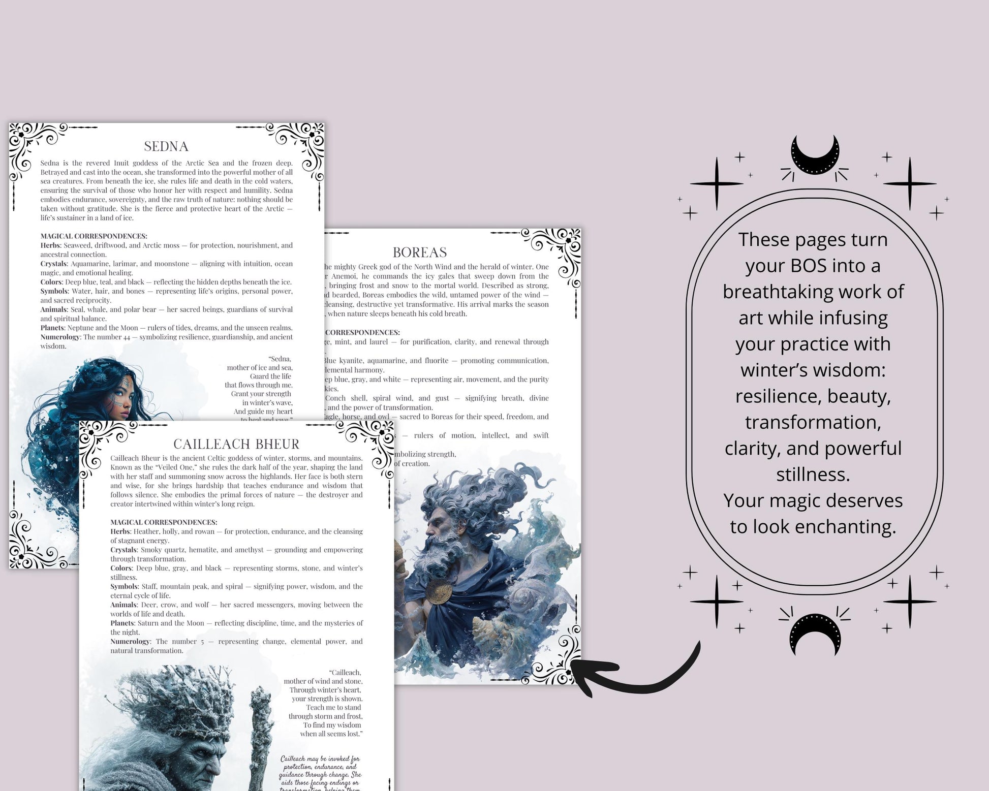 Winter Gods Printable Grimoire Pages PDF • Wicca BOS Pagan Book of Shadows • Winter Deities Esoteric Cheat Sheet