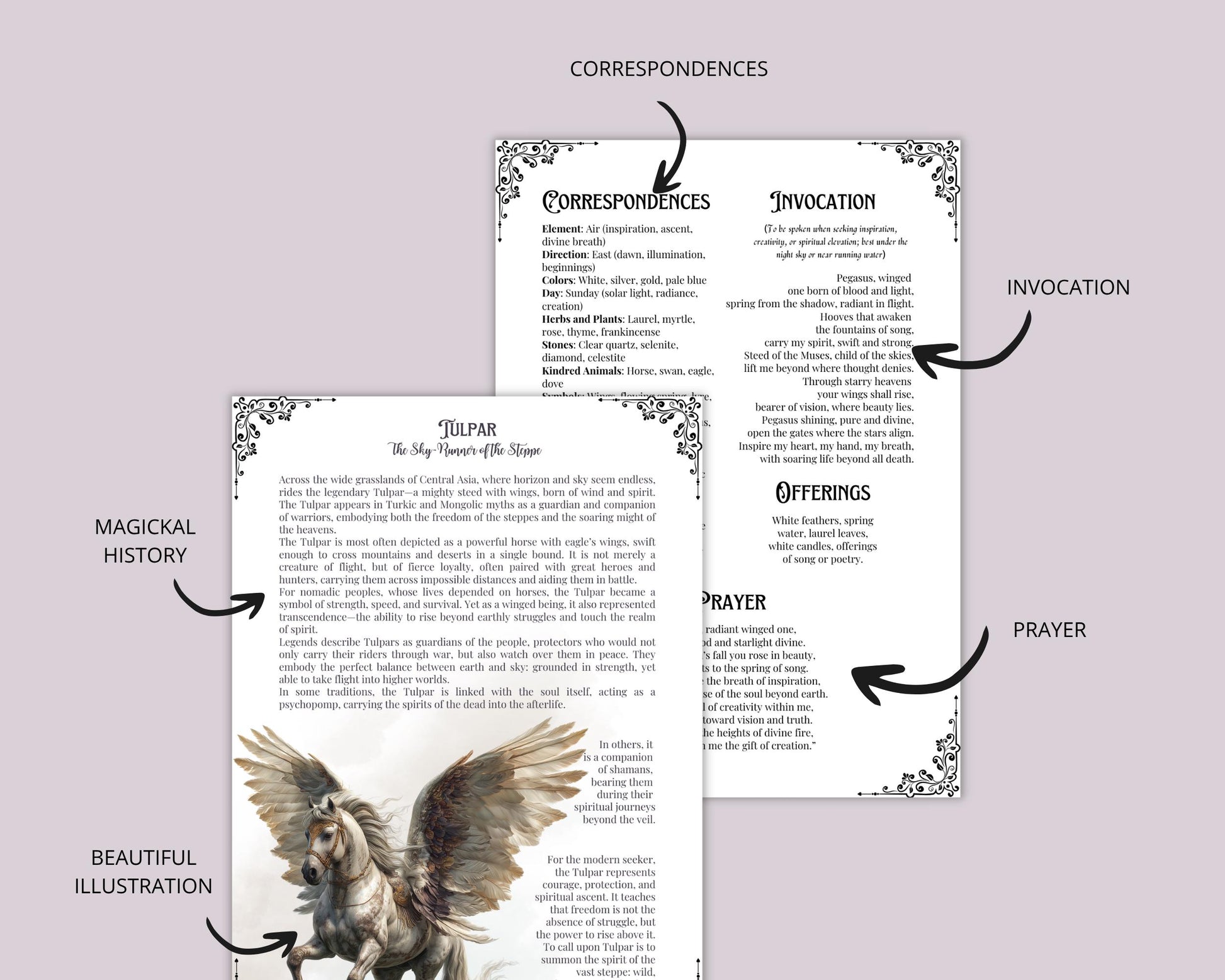 Mythic Horses Grimoire Pages Printable | Book of Shadows PDF | Witchcraft Printables | Wicca Pagan Fantasy Horses