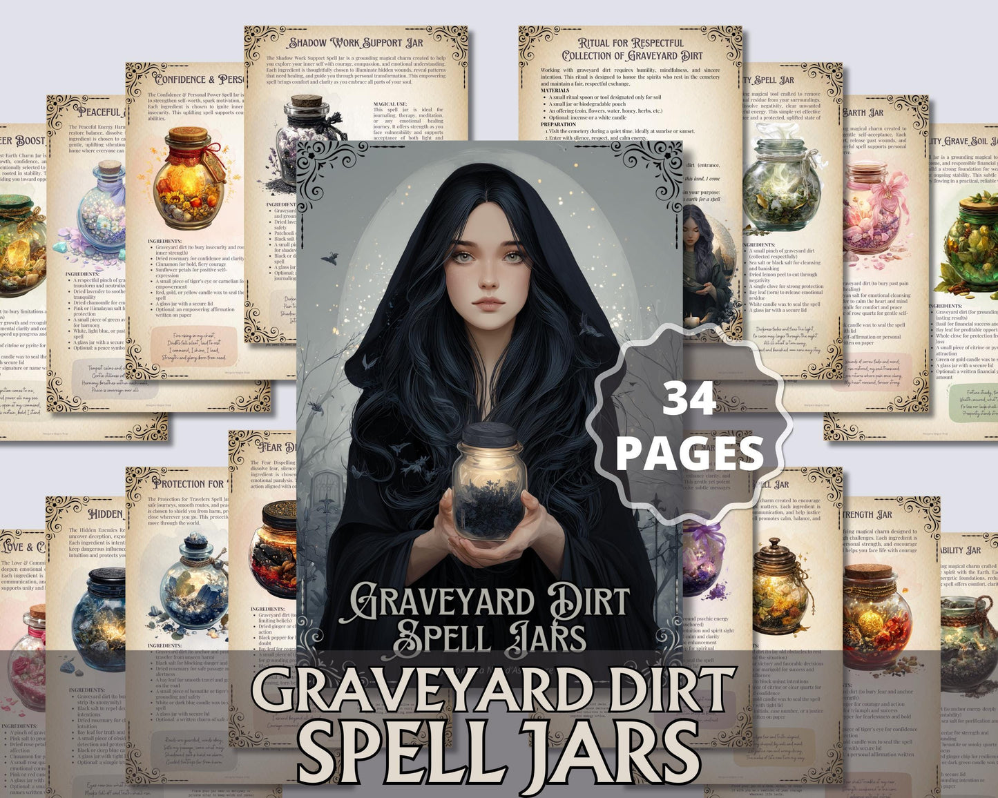 Graveyard Dirt Spell Jars | Printable Grimoire Pages | Witchcraft Magic Pagan Protection PDF