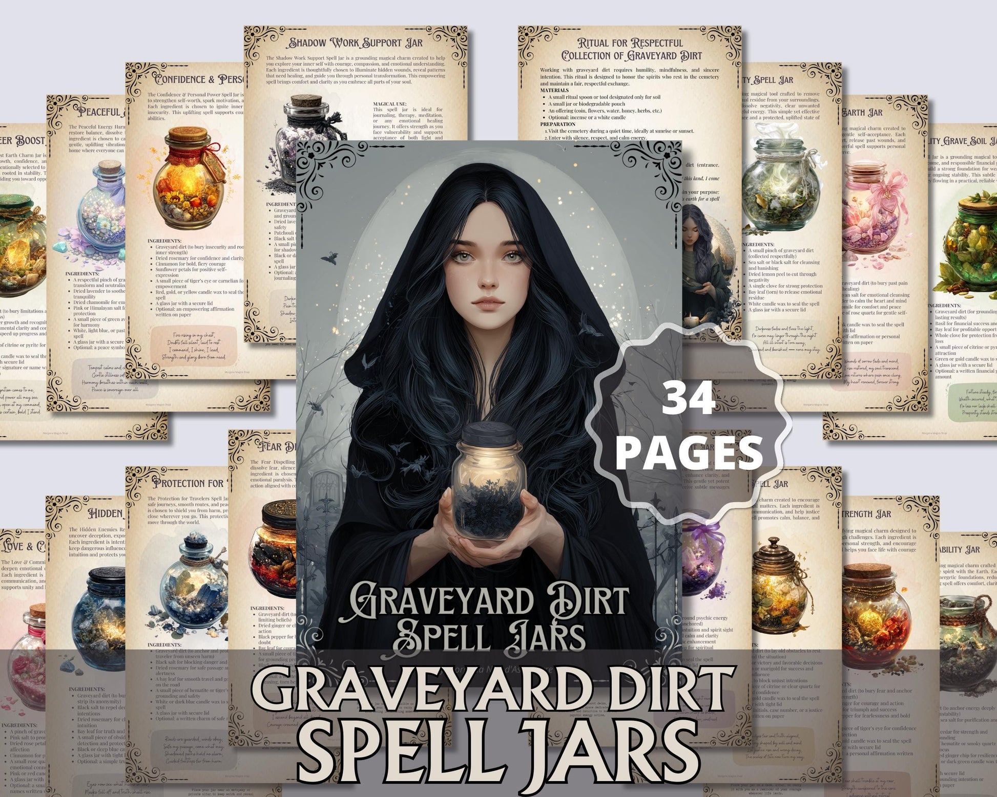 Graveyard Dirt Spell Jars | Printable Grimoire Pages | Witchcraft Magic Pagan Protection PDF