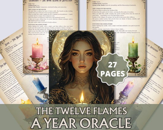 The Twelve Flames | Year-Ahead Candle Oracle & Witch Journal Pages | Printable Grimoire pages