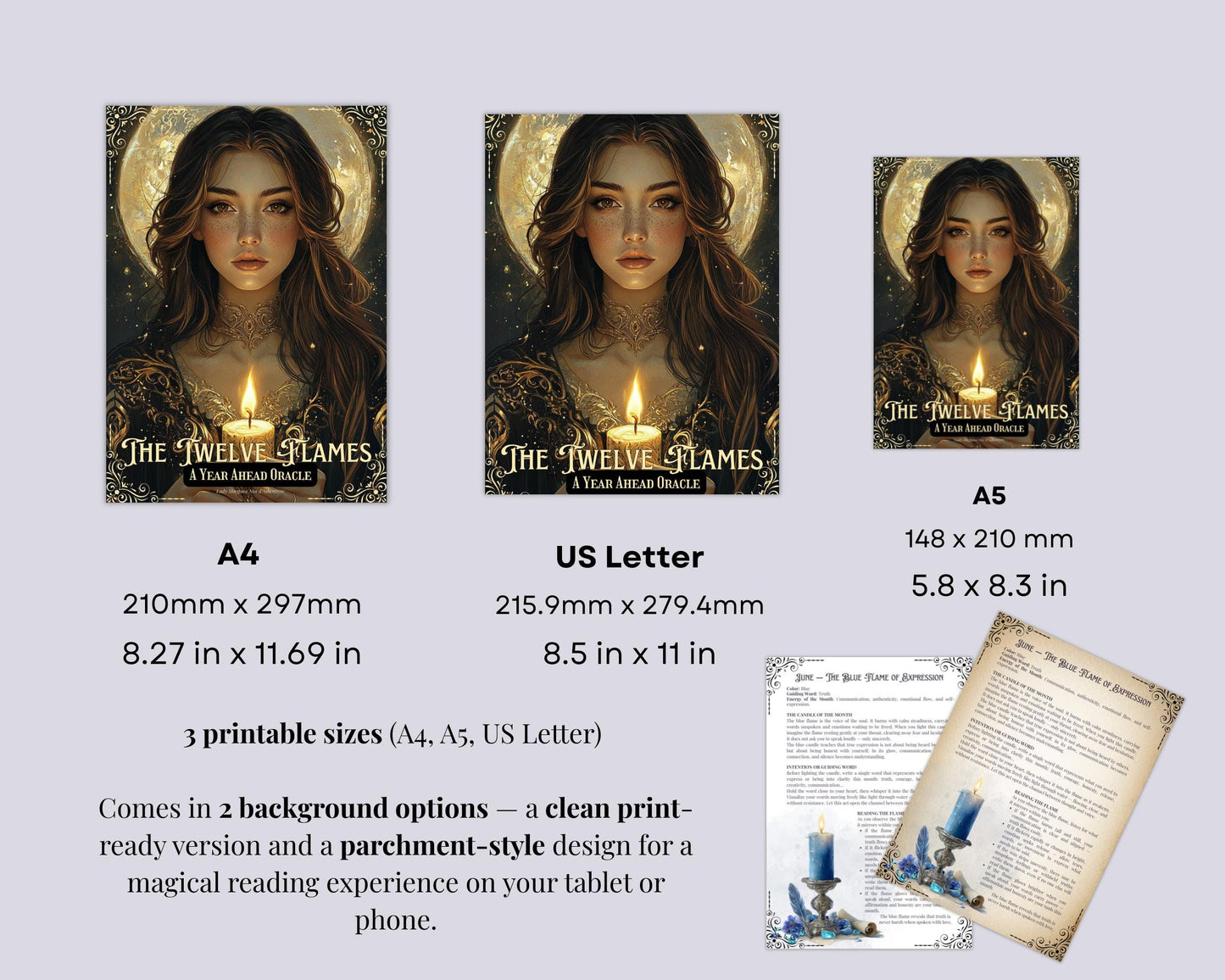 The Twelve Flames | Year-Ahead Candle Oracle & Witch Journal Pages | Printable Grimoire pages