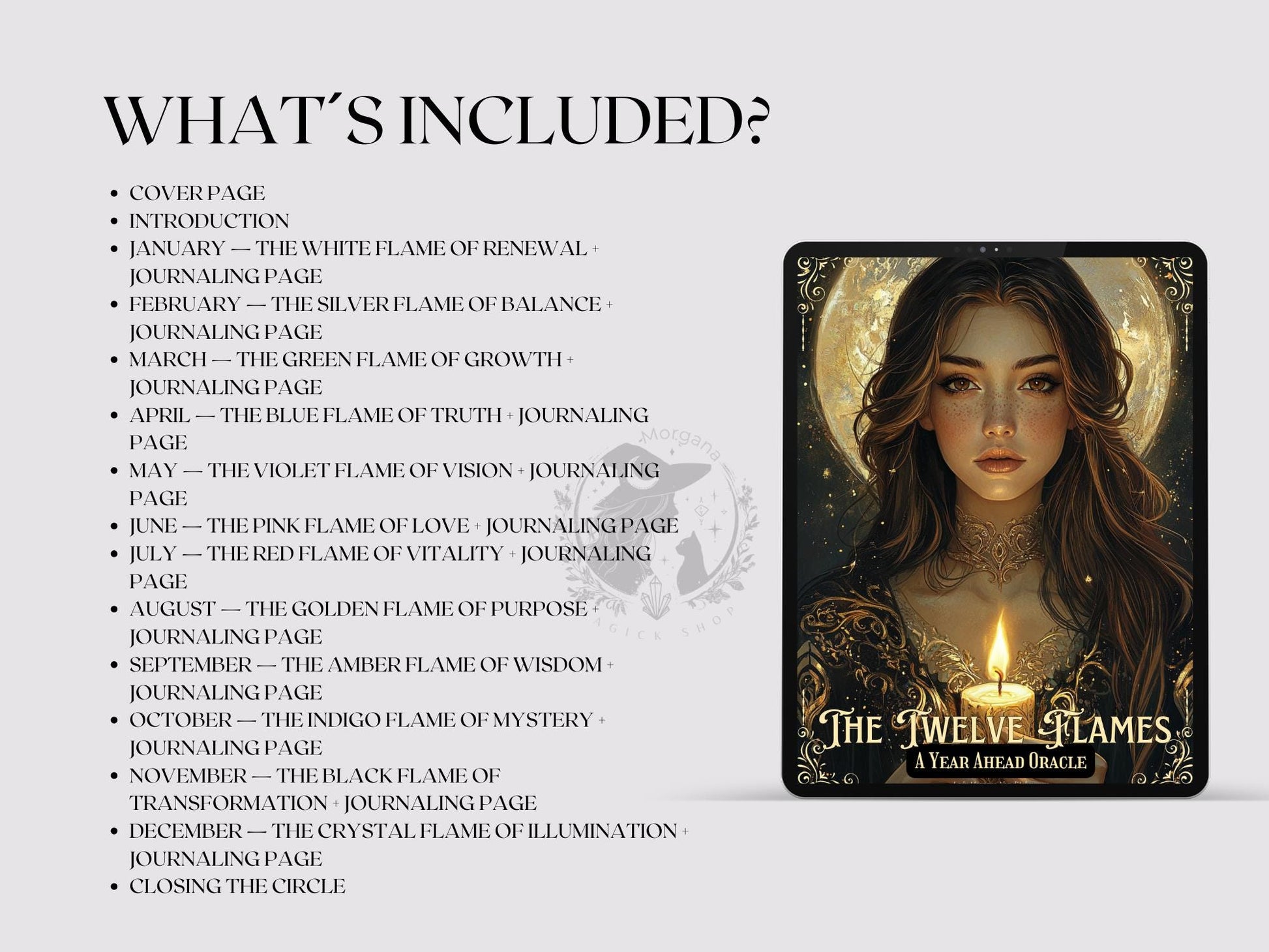The Twelve Flames | Year-Ahead Candle Oracle & Witch Journal Pages | Printable Grimoire pages