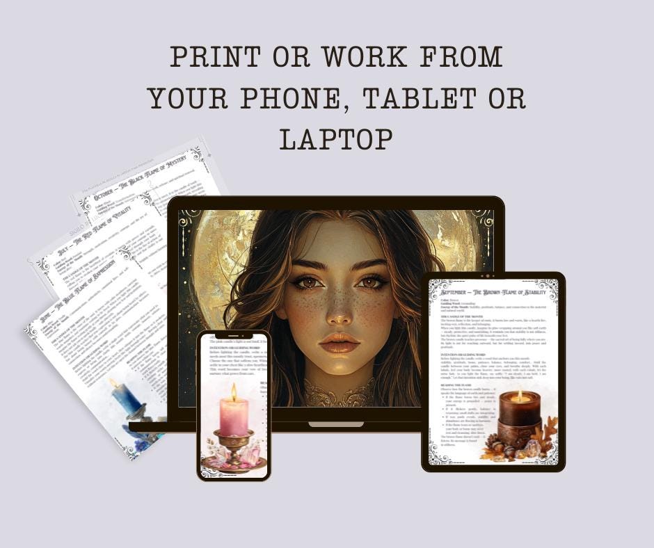 The Twelve Flames | Year-Ahead Candle Oracle & Witch Journal Pages | Printable Grimoire pages