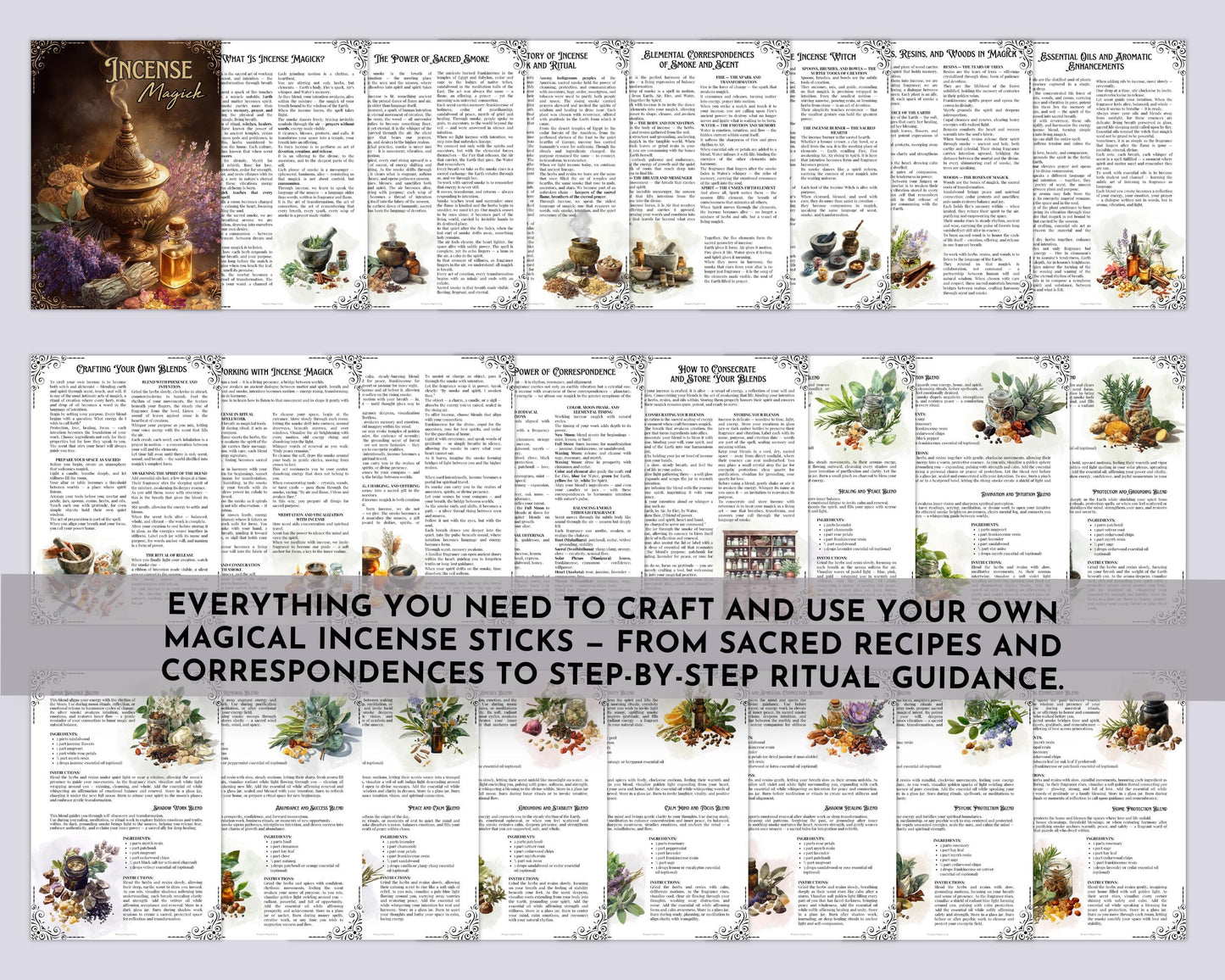 Incense Magick Grimoire Printable • Book of Shadows Pages for Smoke Magic • Witchcraft Incense Blends Ritual Incense Recipes