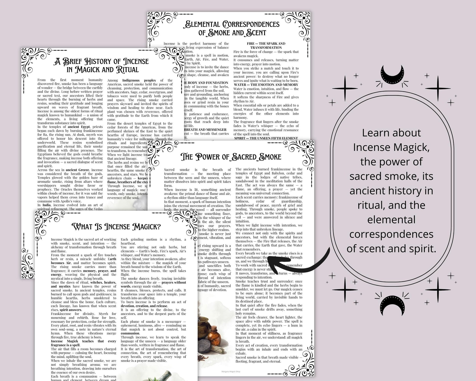 Incense Magick Grimoire Printable • Book of Shadows Pages for Smoke Magic • Witchcraft Incense Blends Ritual Incense Recipes