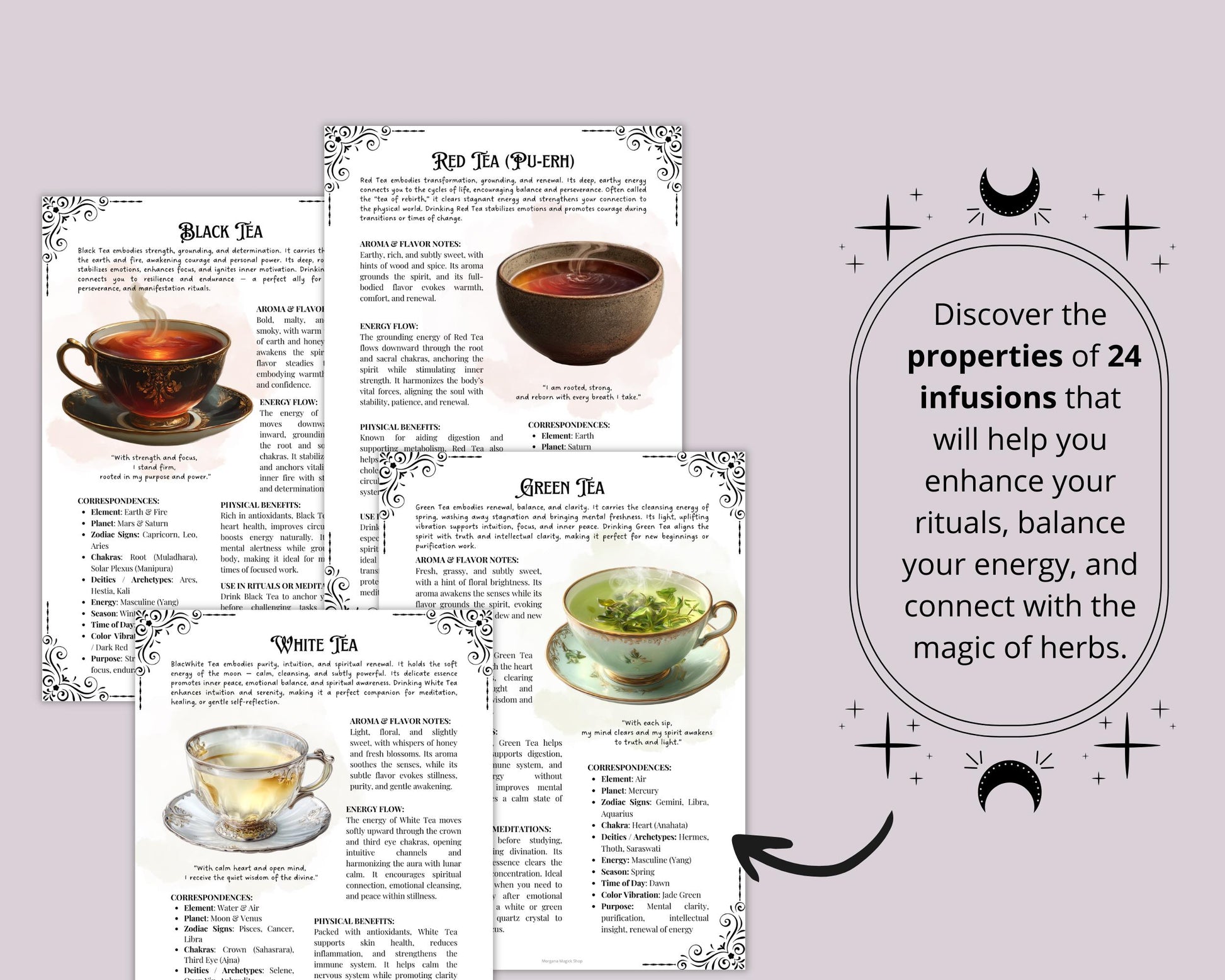 Tea Magic Grimoire Pages | Tea Rituals, Herbal Correspondences & Witchcraft | Printable Book of Shadows PDF