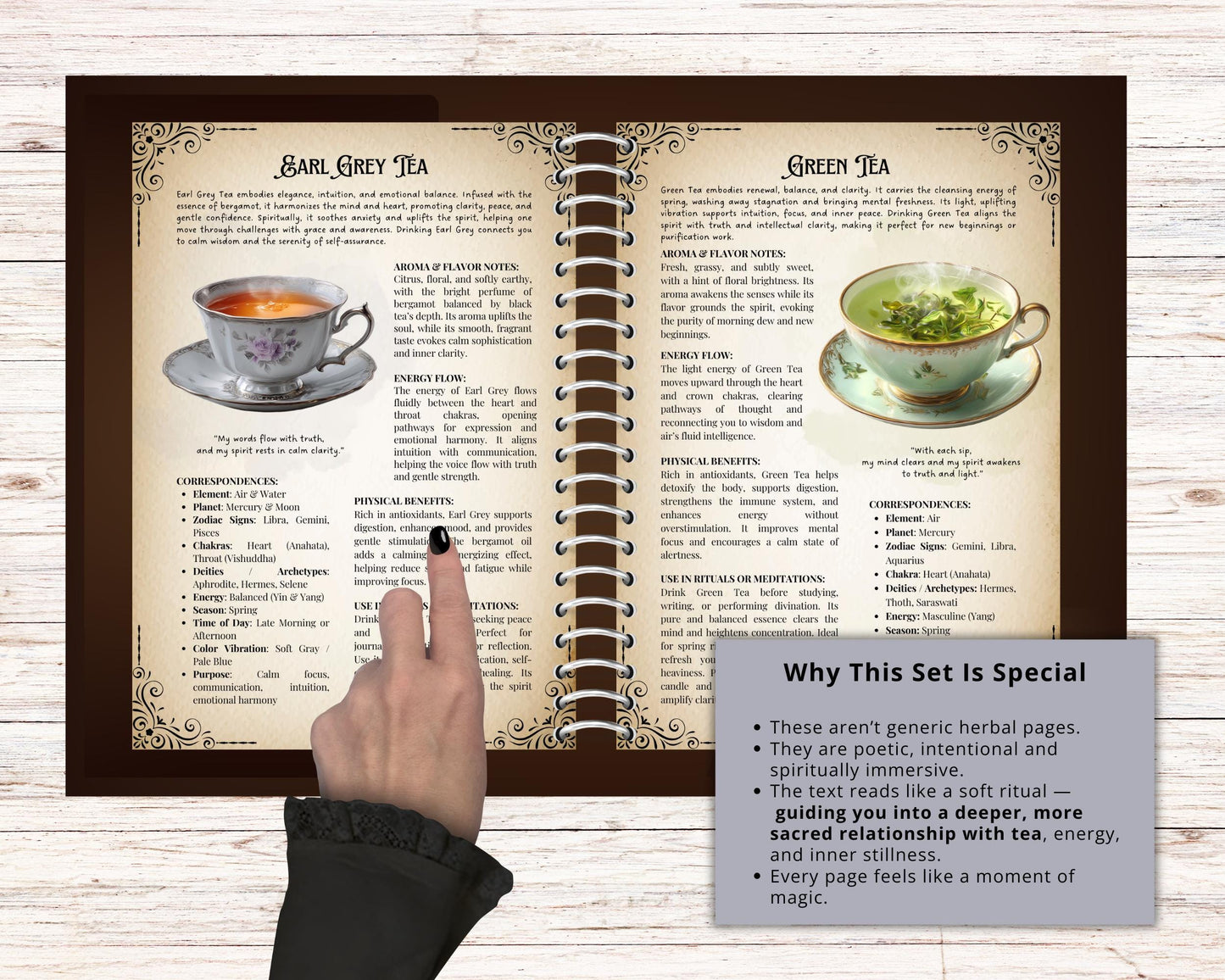 Tea Magic Grimoire Pages | Tea Rituals, Herbal Correspondences & Witchcraft | Printable Book of Shadows PDF