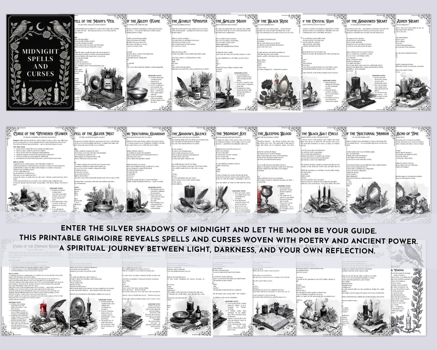 Midnight Spells and Curses | Digital Grimoire pages | Witchcraft Spellbook, Lunar Magic & Dark Academia PDF